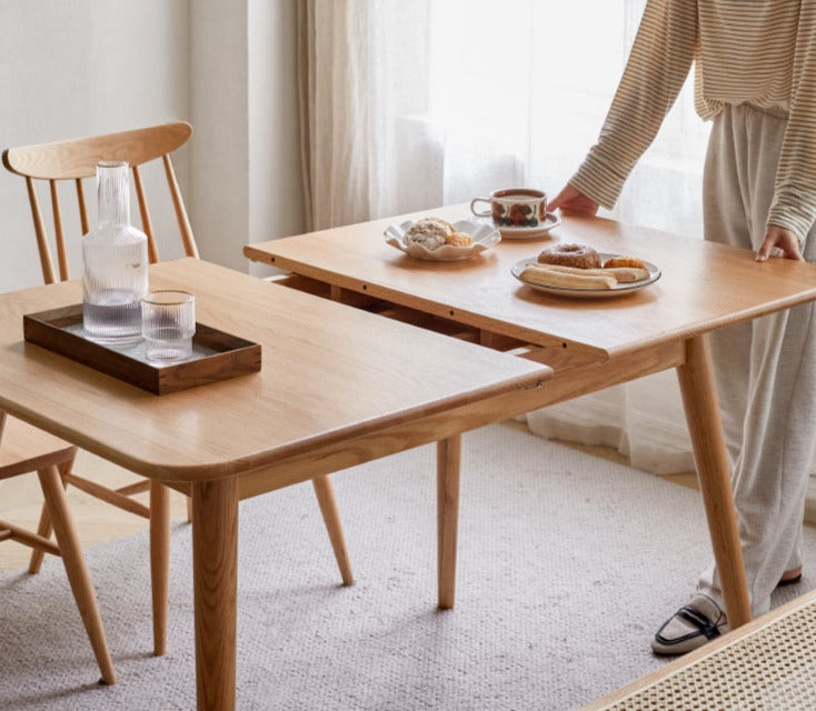 Solid Oak Wood Extendable Folding Dining Table - Space Saving Expandable Table for Small Spaces, Kitchen, Dining Room & Apartment Living