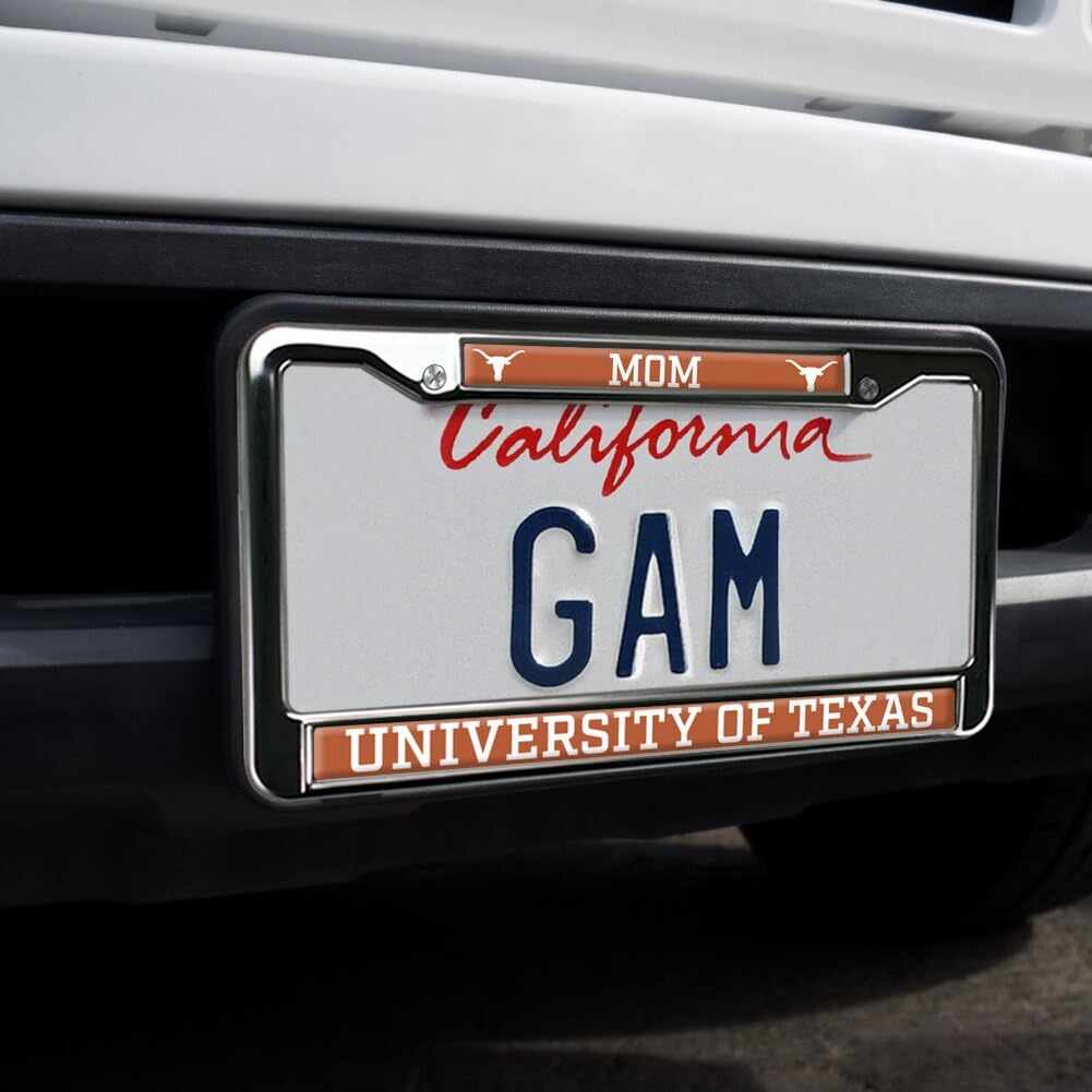 University of Texas Mom Full Size Standard License Plate Metal Frame - Durable Car Accessory for UT Fans - Perfect for Gifts, Tailgating & School Pride