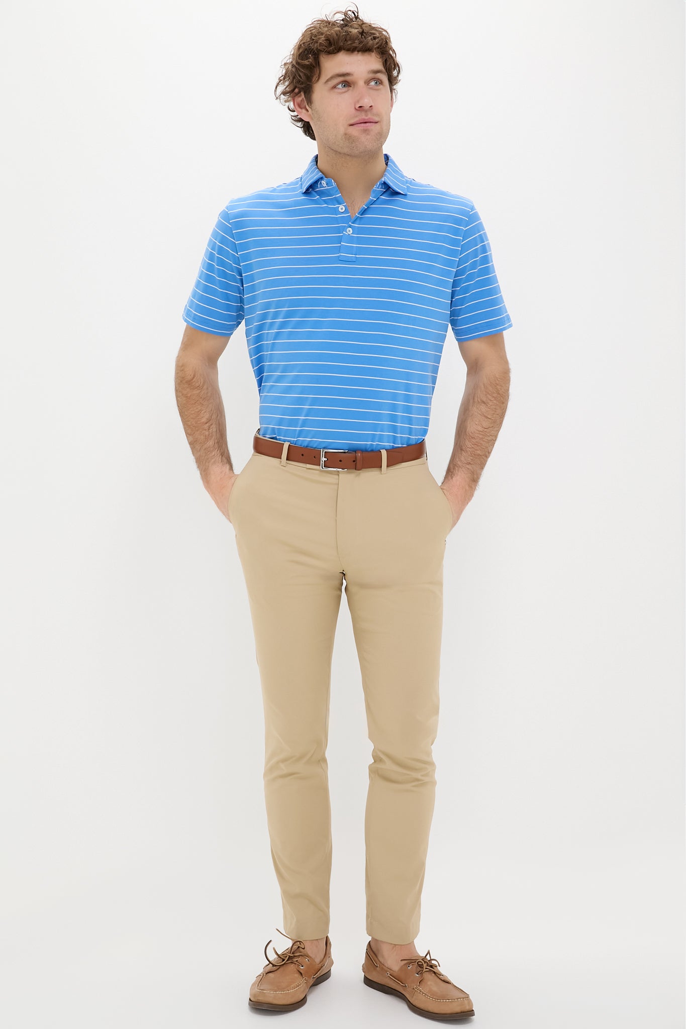 Royal Blue Poppy Crown Comfort Ross Stripe Polo Shirt for Men - Breathable Cotton Casual Wear for Golf, Office & Outdoor Activities