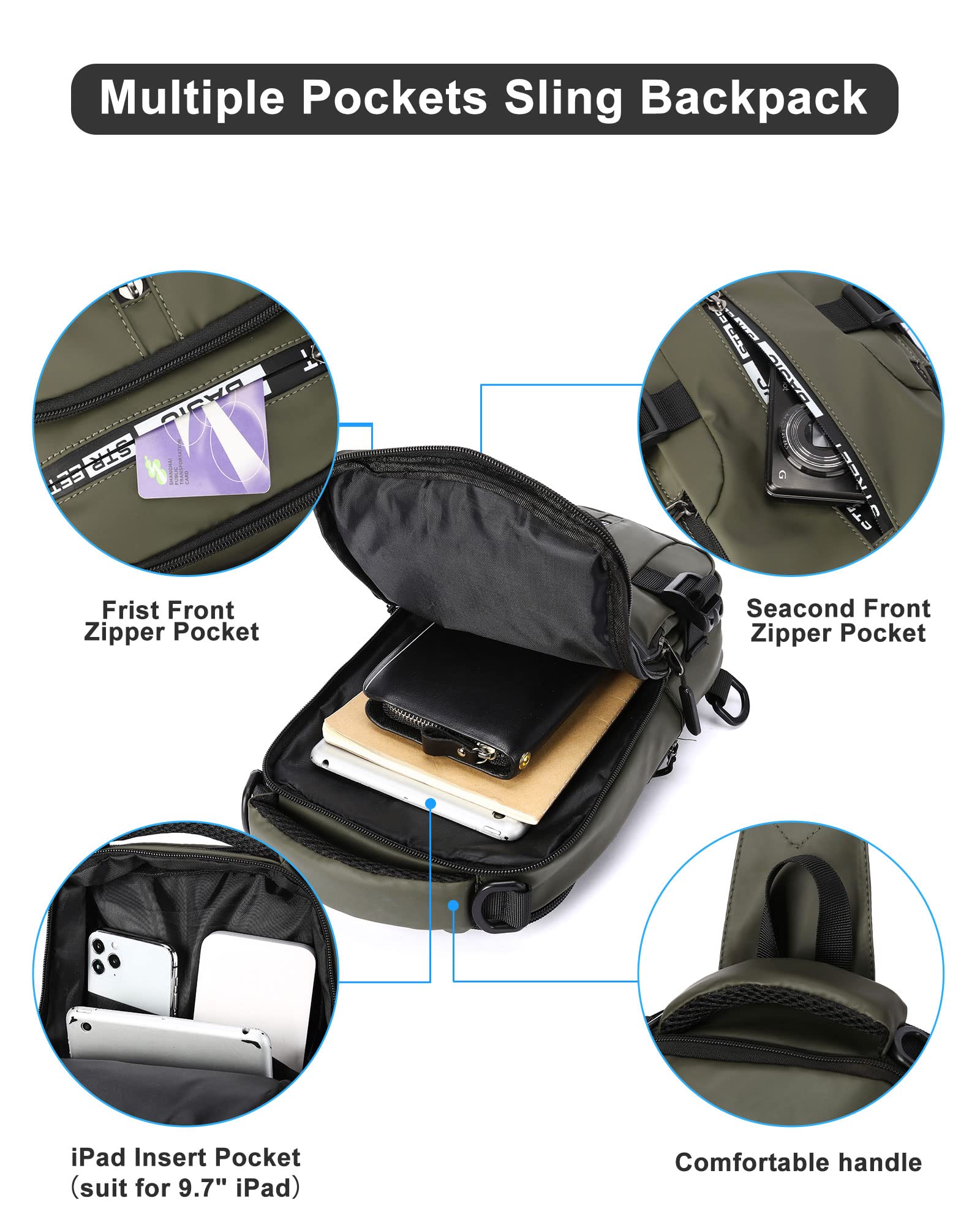 Lightweight Black Sling Crossbody Backpack - Adjustable Shoulder Bag for Men & Women - Perfect for Travel, Gym, Hiking & Everyday Use