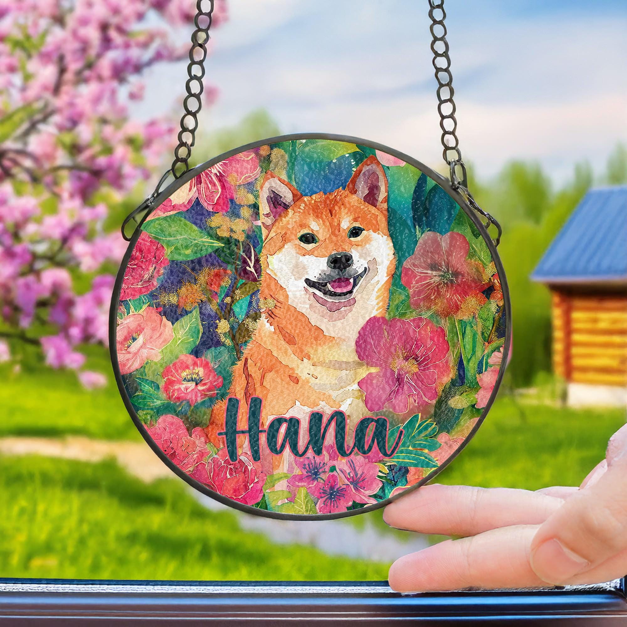 **Shiba Inu Dog Stained Glass Suncatcher - Custom Memorial Gift for Shiba Inu Lovers, Personalized Dog Print Window Decor - Perfect for Home, Office, or Pet Memorial Display**