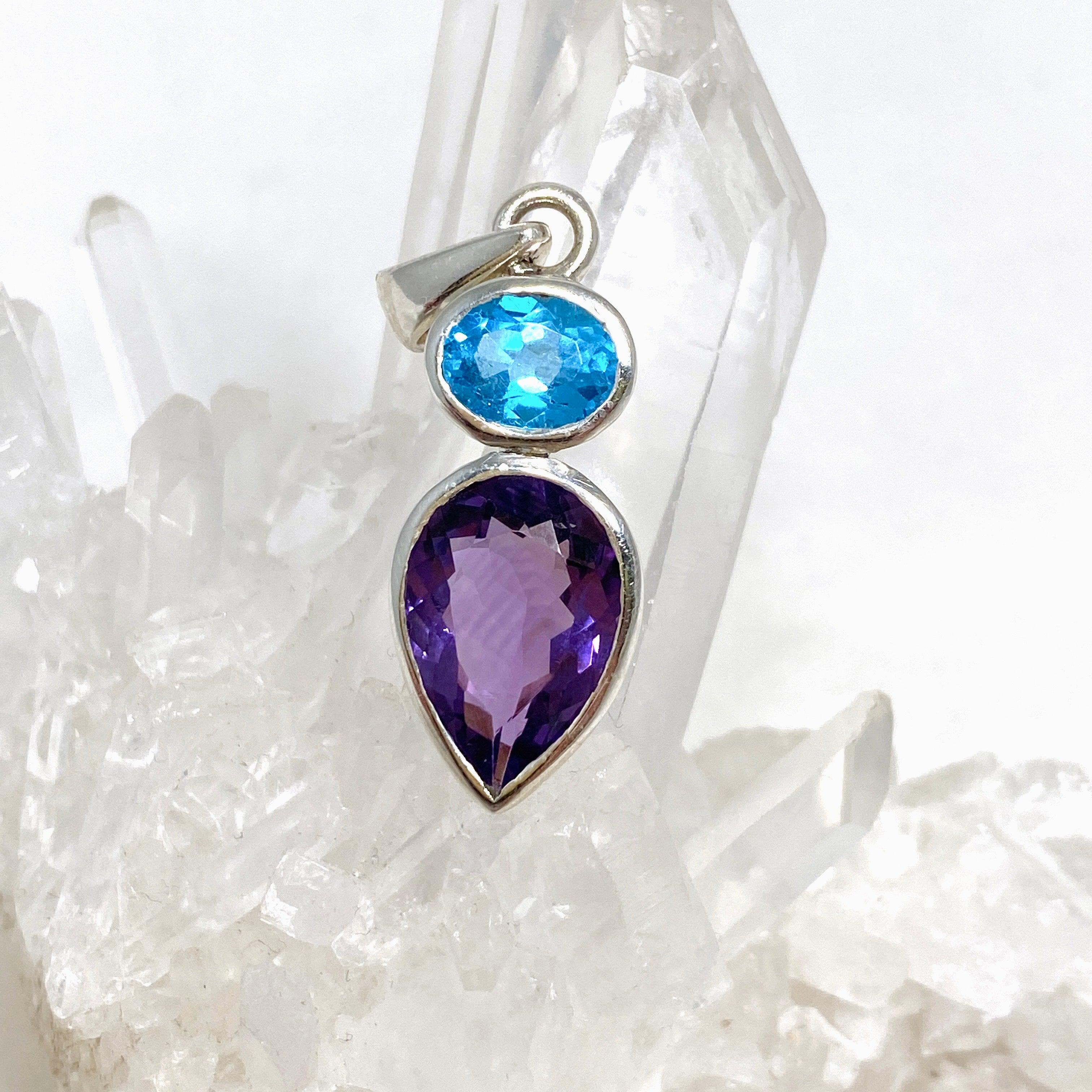 Faceted Amethyst and Blue Topaz Multi-Stone Pendant Necklace PPGJ699 - Elegant Jewelry for Women, Perfect for Parties, Weddings & Gifts