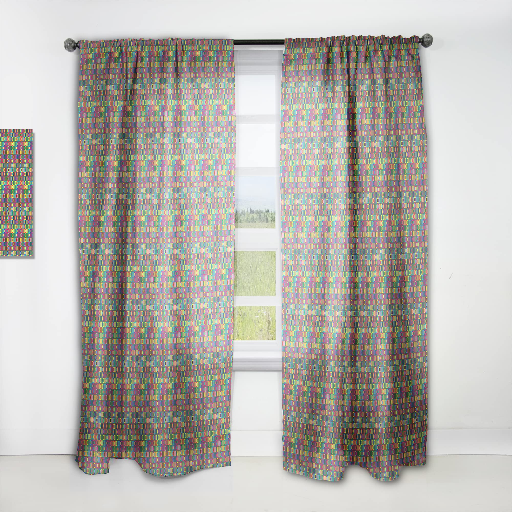 Abstract Color Square Pattern Thermal Insulated Curtains - 52x120 Inches Single Panel for Bedroom & Living Room - Energy Saving Blackout Drapes for Home Decor