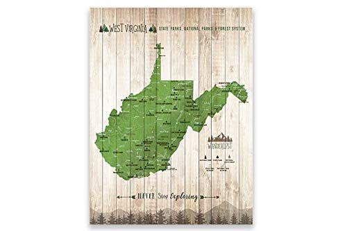 West Virginia State Park Push Pin Map - Canvas Foam-Backed Travel Map with Included Pins - Perfect for Home Office Decor, Travel Planning & Adventure Tracking (Multiple Sizes Available)