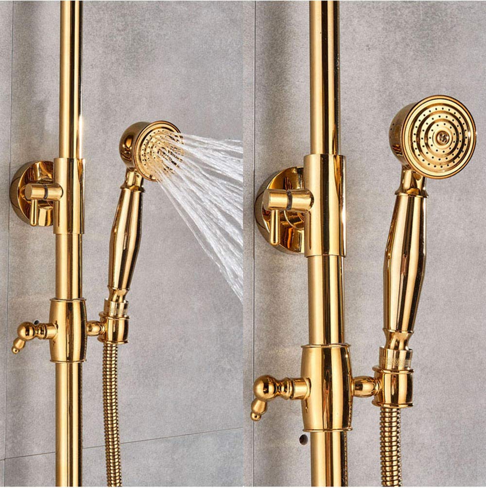 8 Inch Golden Brass Rainfall Bathtub Faucet - Wall Mounted Shower Mixer Tap with Sliding Bar for Luxurious Bathroom Upgrade | Perfect for Modern Bathrooms & Spa-Like Showers