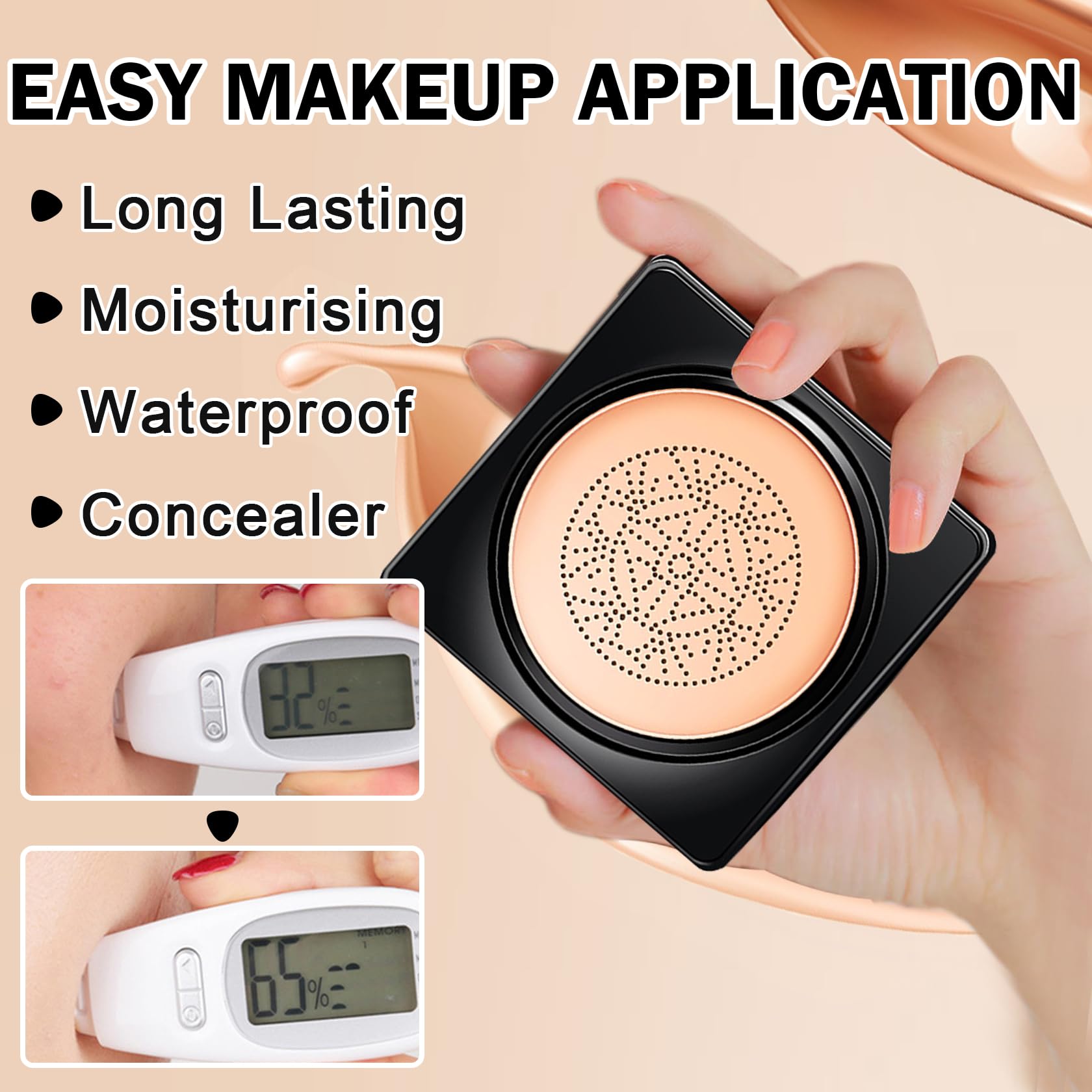 Mushroom Head Air Cushion CC Cream Foundation - 2PCS Hydrating BB Cushion Makeup, Full Coverage Long-Lasting Matte Concealer & Makeup Base (Natural) for Flawless Everyday Makeup & On-The-Go Touch Ups