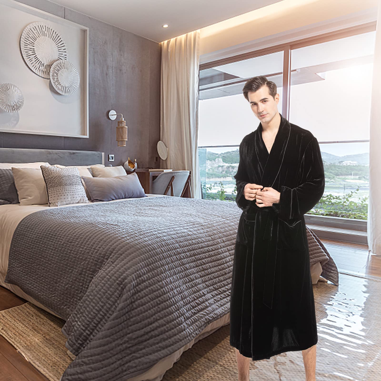 Luxury Men's Silk Velvet Robe - Soft Bathrobe & Nightgown for Autumn/Winter - Perfect for Spa, Lounge & Home Relaxation