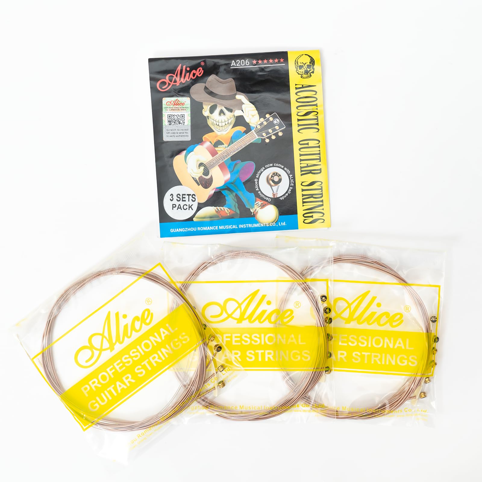 Alice Acoustic Guitar Strings Set - 6-String Phosphor Bronze, Super Light Gauge (A206) for Beginners | 3-Pack Steel Copper Alloy Strings | Perfect for Folk, Country & Practice Sessions