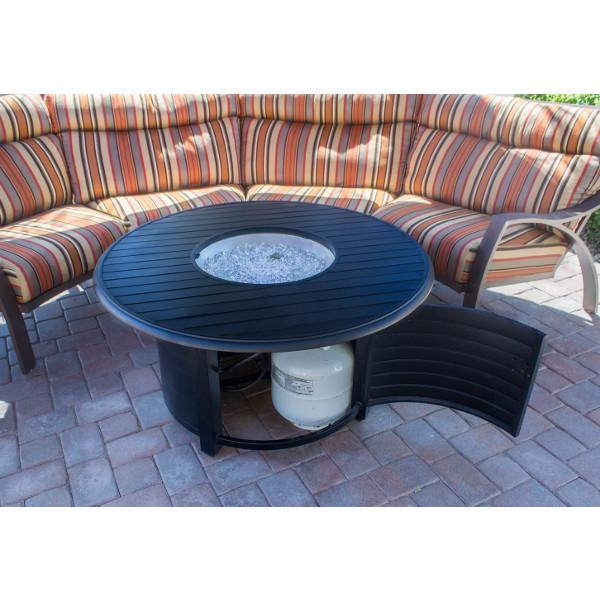 Black Round Slatted Extruded Aluminum Fire Pit - Outdoor Patio, Backyard, Camping & Garden Fireplace for Cozy Gatherings