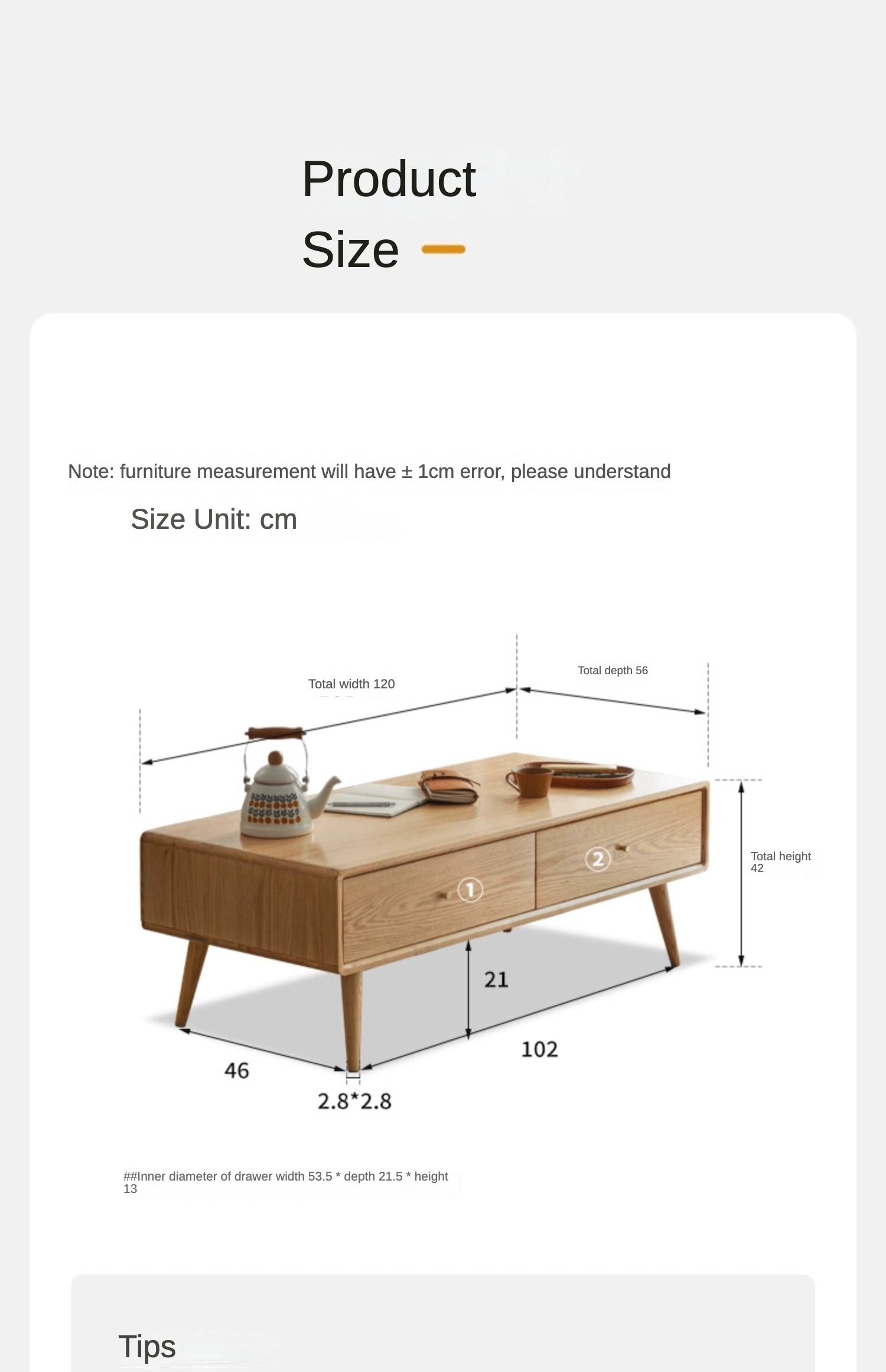 Solid Oak and Ash Wood Modern Nordic Coffee Table - Minimalist Living Room Furniture for Small Spaces and Apartments