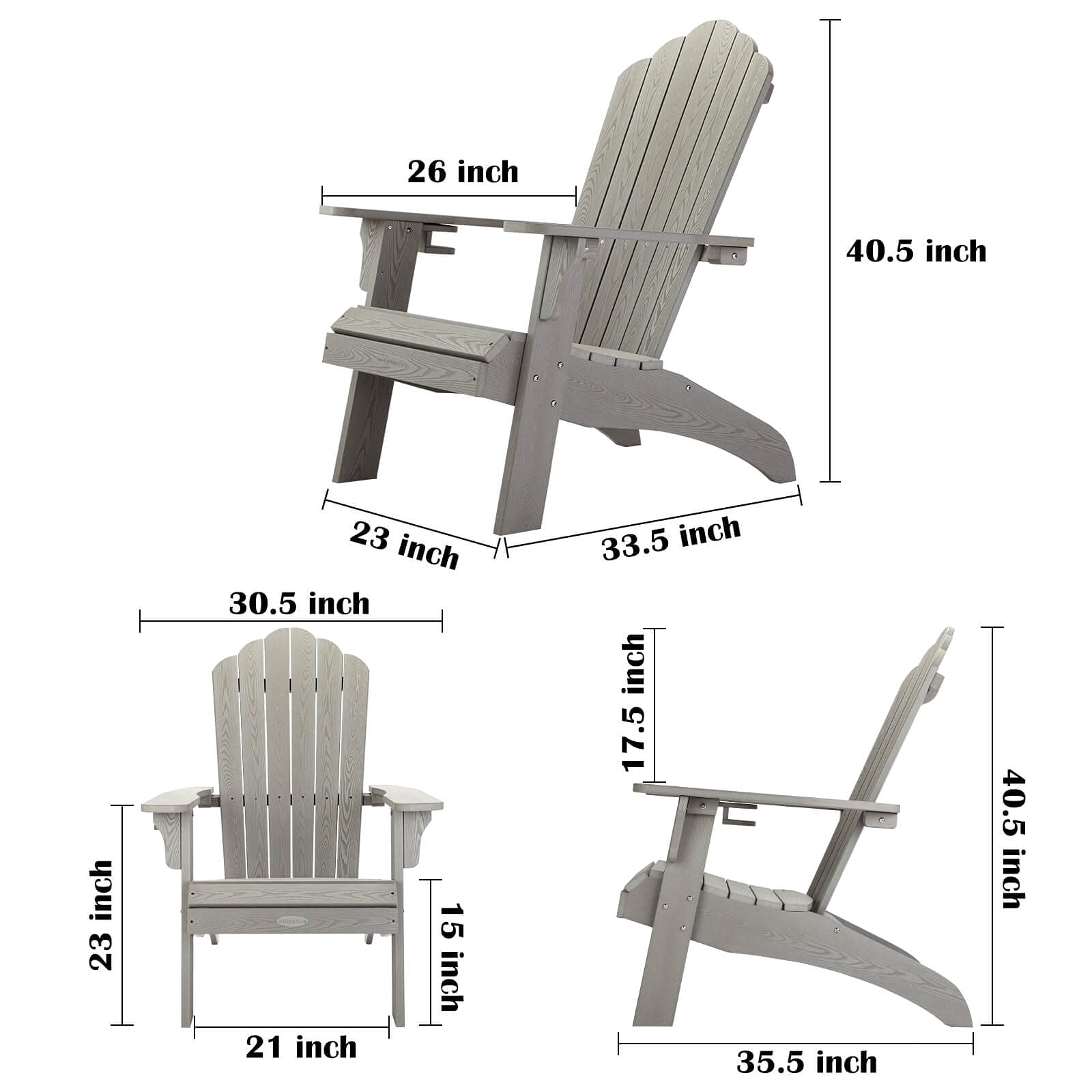 **hOmeHua Oversized Adirondack Chairs Set of 2 - Weather-Resistant HIPS Plastic Outdoor Chairs with Cup Holder for Patio, Backyard, Deck, Fire Pit, Lawn & Porch (Grey) - Perfect for Relaxing, Lounging & Entertaining Outdoors**
