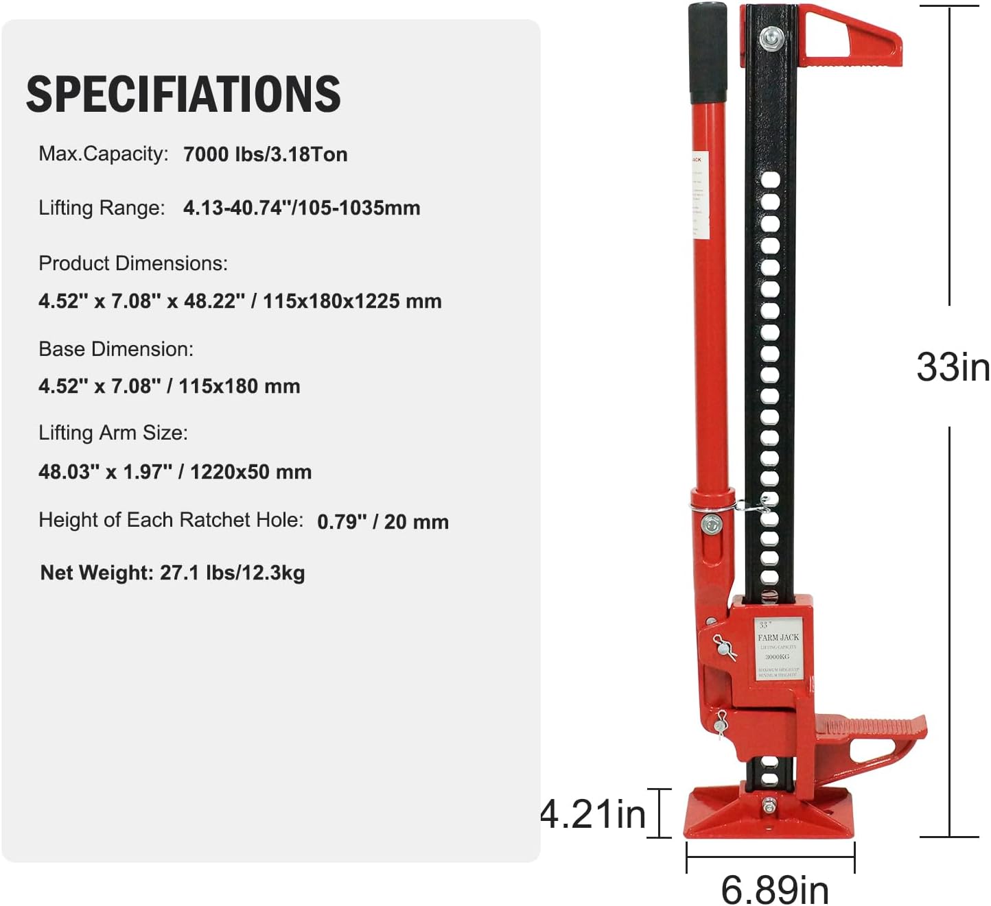 GARVEE 3 Ton Heavy Duty Farm Jack - 6600 Lbs Capacity Off-Road Utility Jack for ATV, UTV, SUV, Tractor & Truck | Ideal for Vehicle Recovery, Farm Work & Off-Road Adventures
