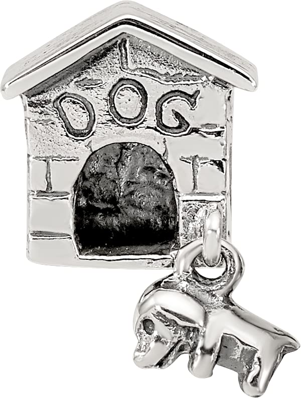 Sterling Silver Dog House Dangle Bead QRS3511 - Reflection Beads for Jewelry Making, DIY Crafts, and Pet Lover Gifts - Perfect for Necklaces, Bracelets, and Keychains