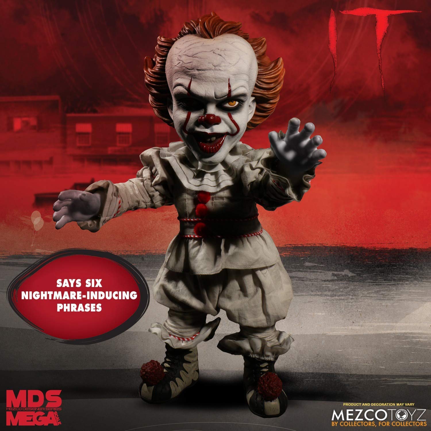 MEZCO Designer Series IT (2017) Mega Scale Talking Pennywise Action Figure - Horror Movie Collectible for Fans & Scary Home Decor