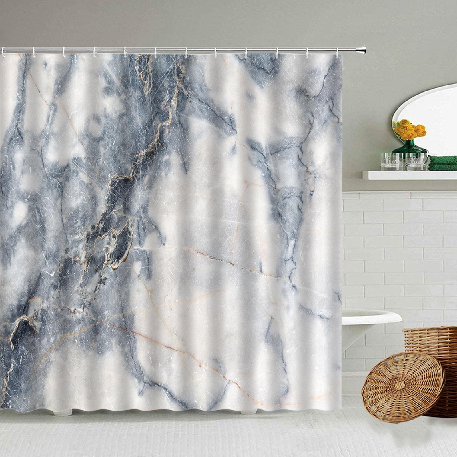 White Gray Gold Black Marble Striped Waterproof Shower Curtain - 59.1