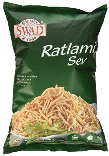 Swad Sev Ratlami Snacks - Authentic Indian Crispy Snack, 2 Pound (32oz) - Perfect for Parties, Movie Nights & Tea Time Snacking
