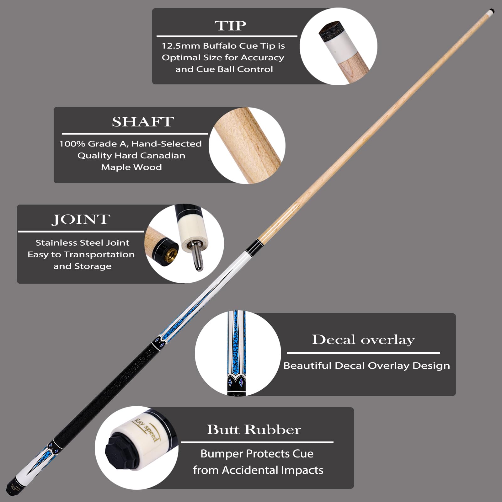 Low Deflection Professional Pool Cue Stick 19-20oz with Hard Case - High Performance Billiard Shaft for Tournament & Home Game Use