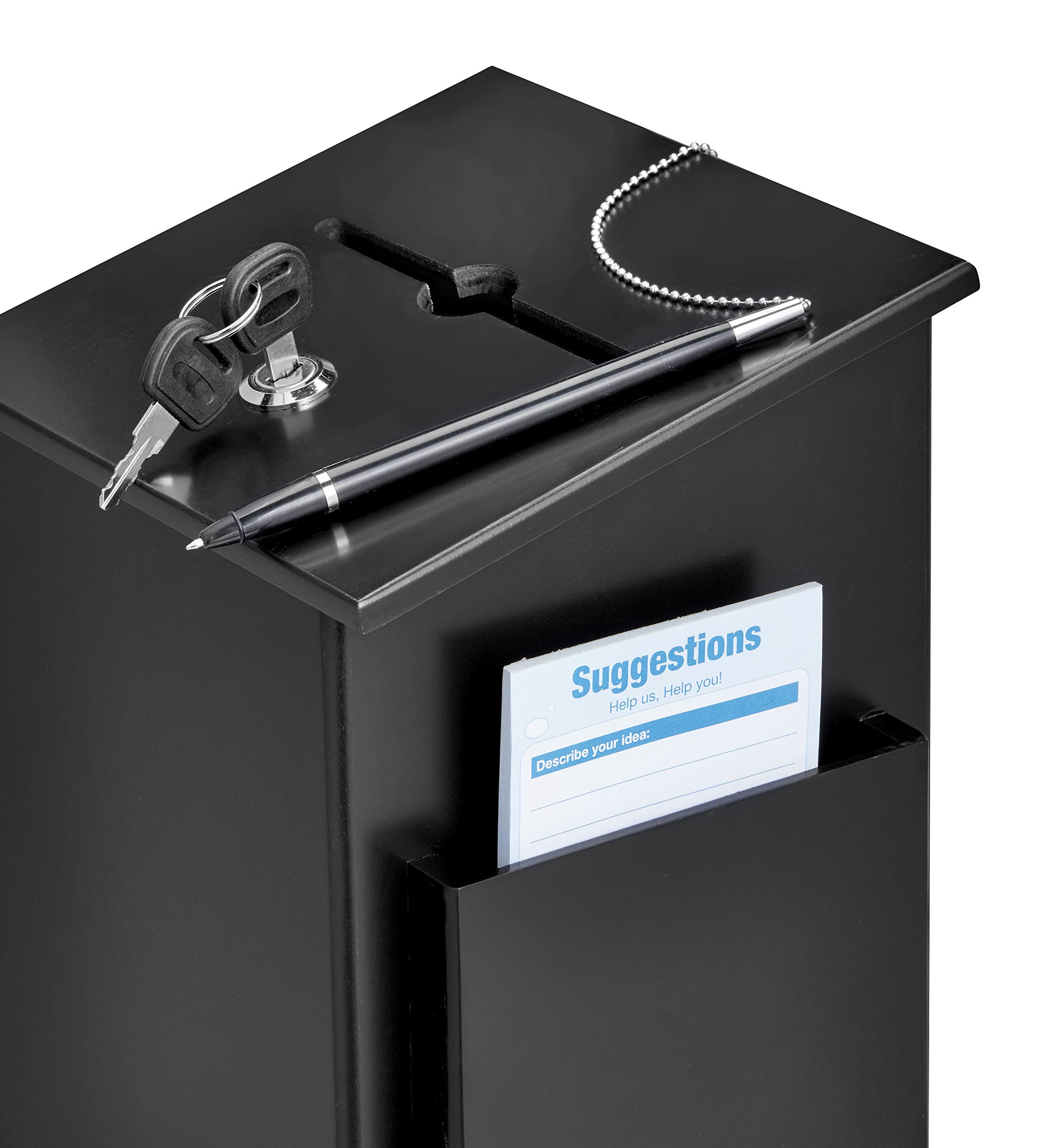 AdirOffice Lockable Wooden Suggestion Box with Chain & Pen - Wall Mountable Donation Box for Office, School, Church - Secure Collection Box for Ballots, Keys, Feedback (Black) - Perfect for Employee Suggestions, Charity Donations & Secure Voting