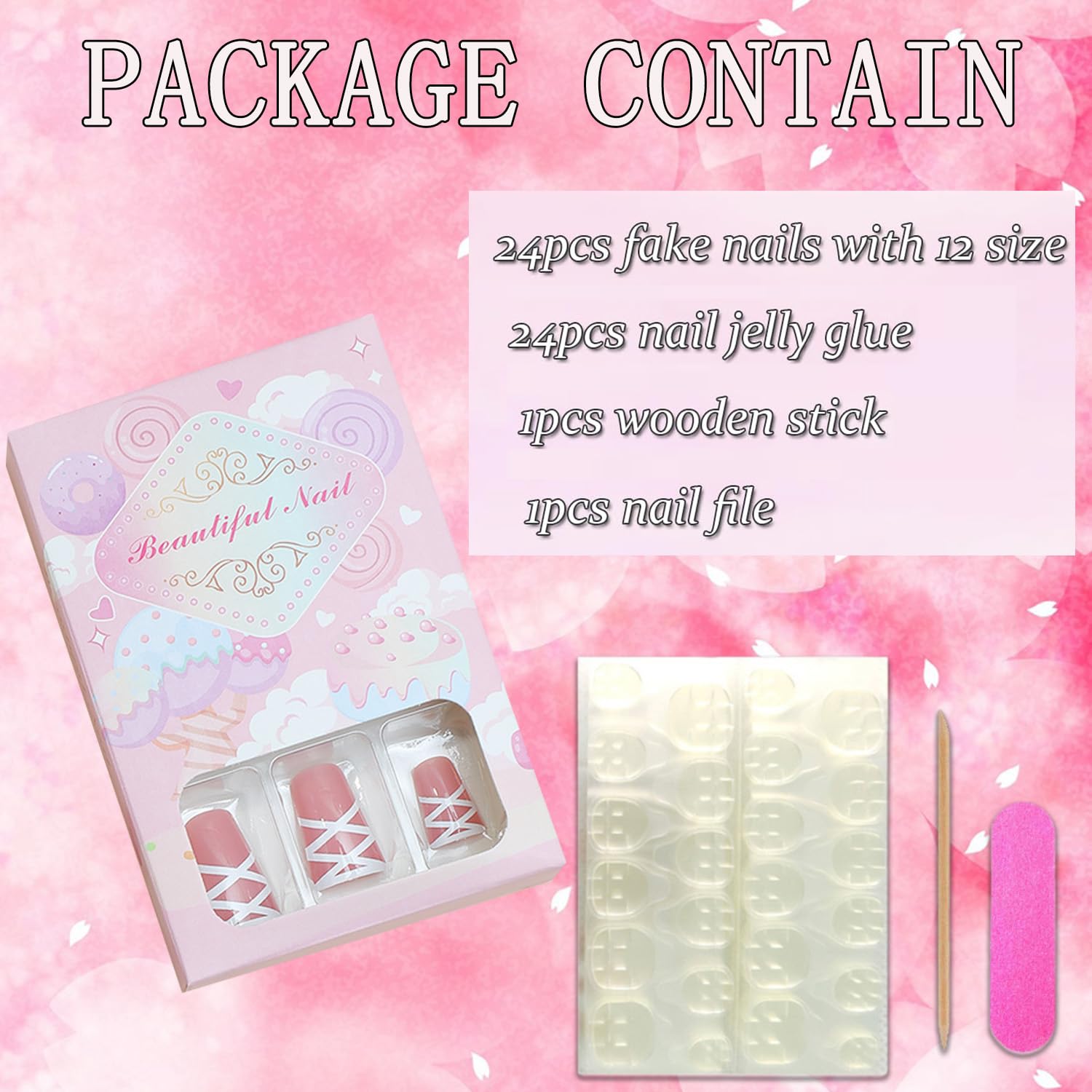 24Pcs Duck Shape Press on Nails - Glossy Full Cover Acrylic Medium Pink Fake Nails with Bow Designs | Reusable Artificial Nails with Charm & Glue | Perfect for Women & Girls | Great for Parties, Weddings, and Daily Wear