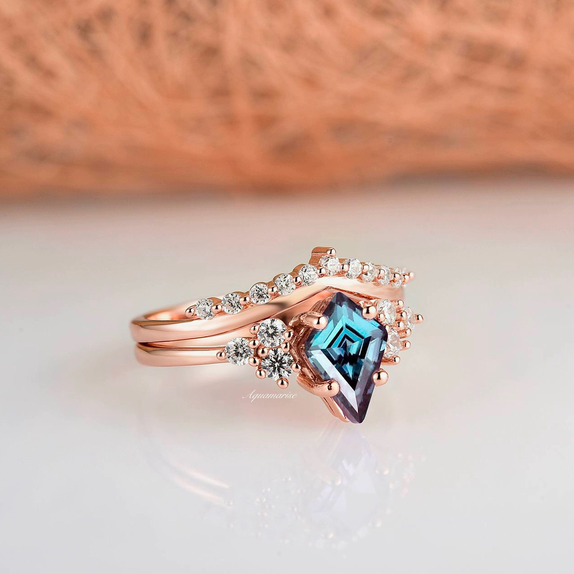 Skylar Alexandrite Ring Set - 14K Rose Gold Vermeil Stackable Rings for Women | Perfect for Engagement, Wedding, Anniversary & Everyday Wear