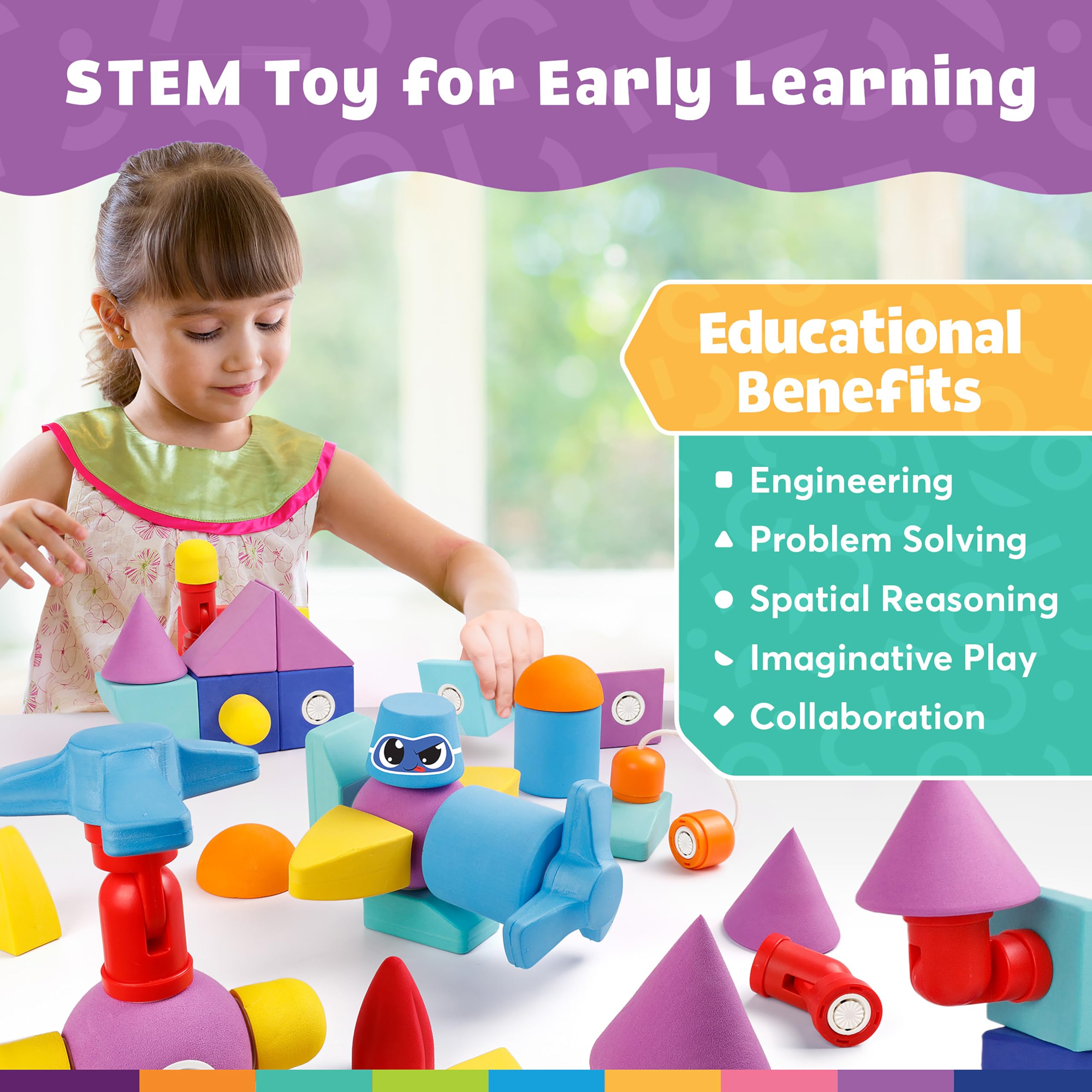 Magnetic Foam Bath Building Blocks - 50-Piece STEM Learning Toys for Kids Ages 3-5, Waterproof Bathtub & Sensory Play Toys, Safe Non-Toxic Preschool Educational Toys for Toddlers | Perfect for Bath Time, Classroom & Indoor Play Activities