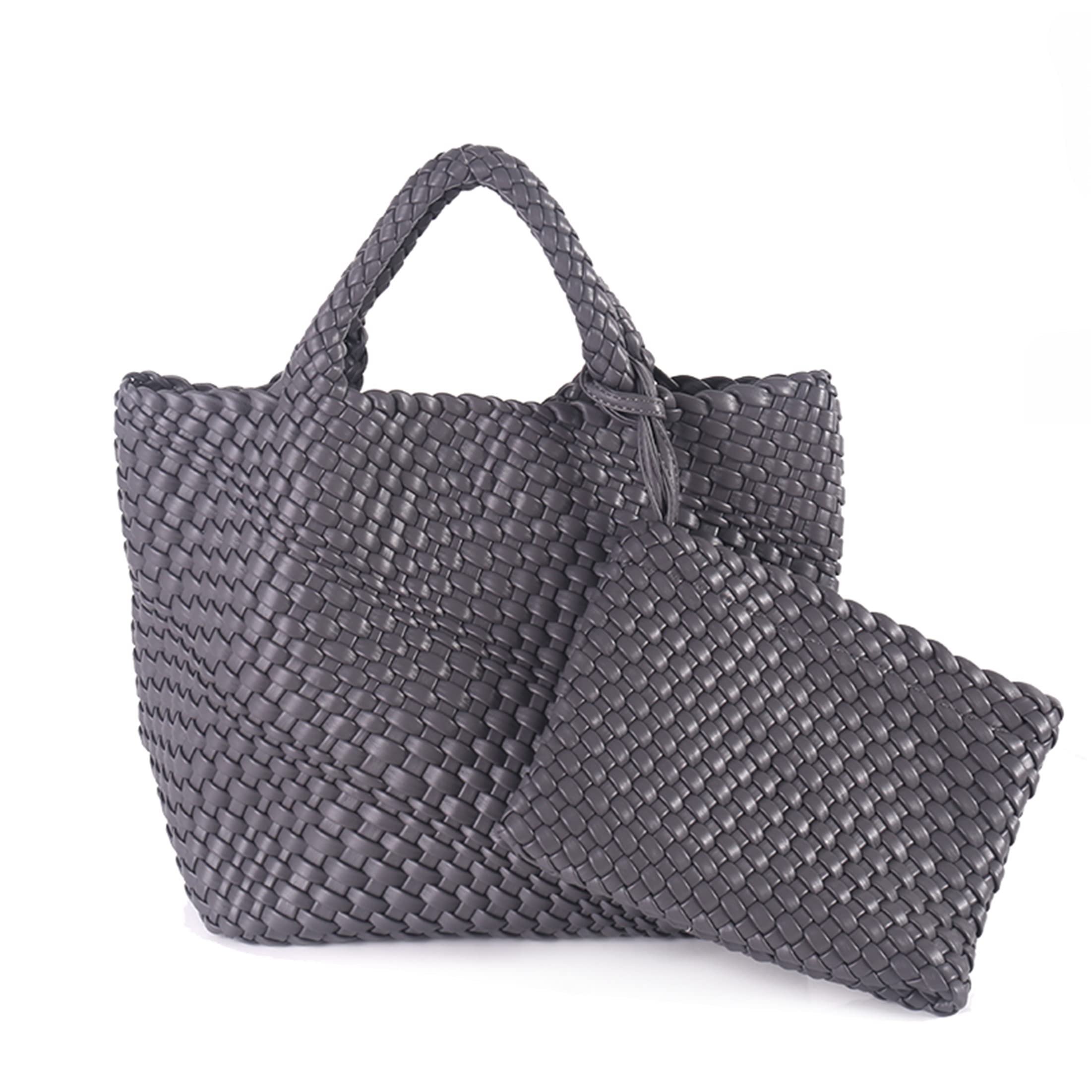 Vegan Leather Woven Tote Bag - Large Capacity Women's Shoulder Bag for Shopping & Travel