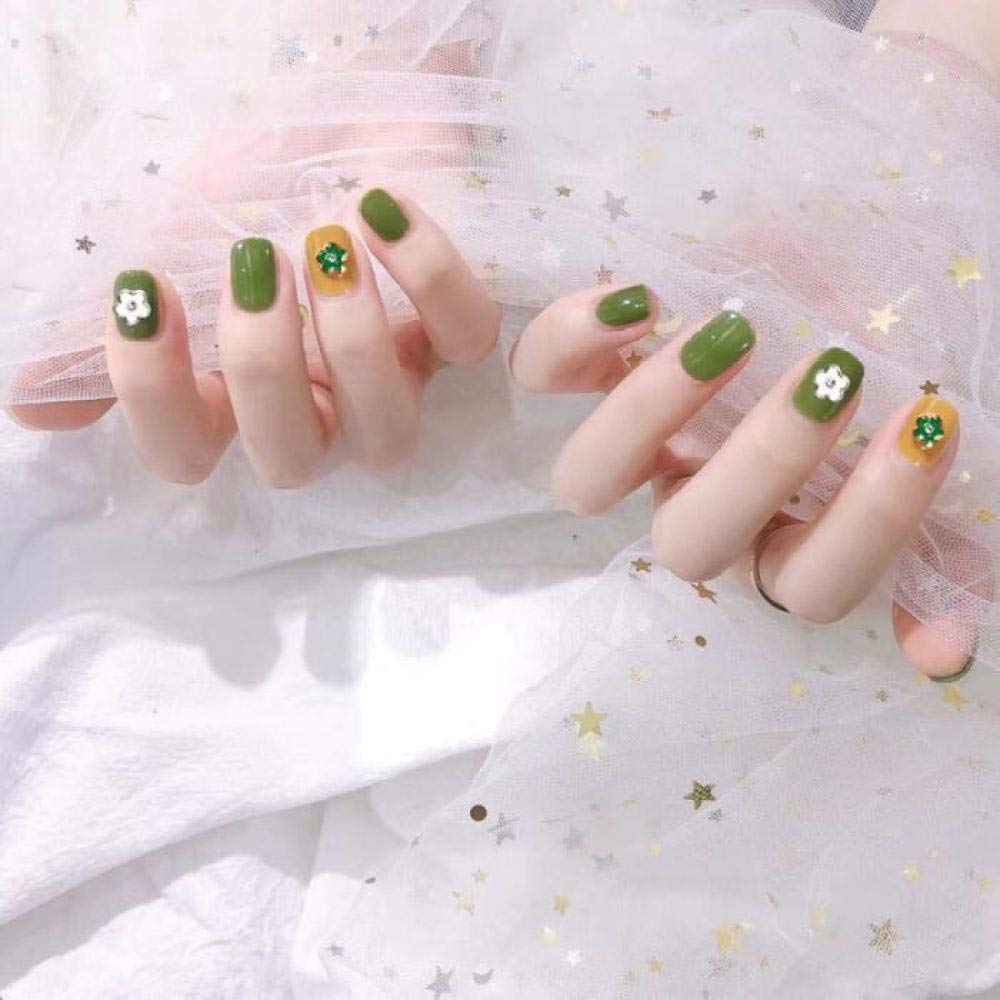 Summer Fashion Avocado Green 3D Flower Acrylic False Nails - Cute Full Cover Square Fake Nails for Women | Perfect for Parties, Weddings & Everyday Wear