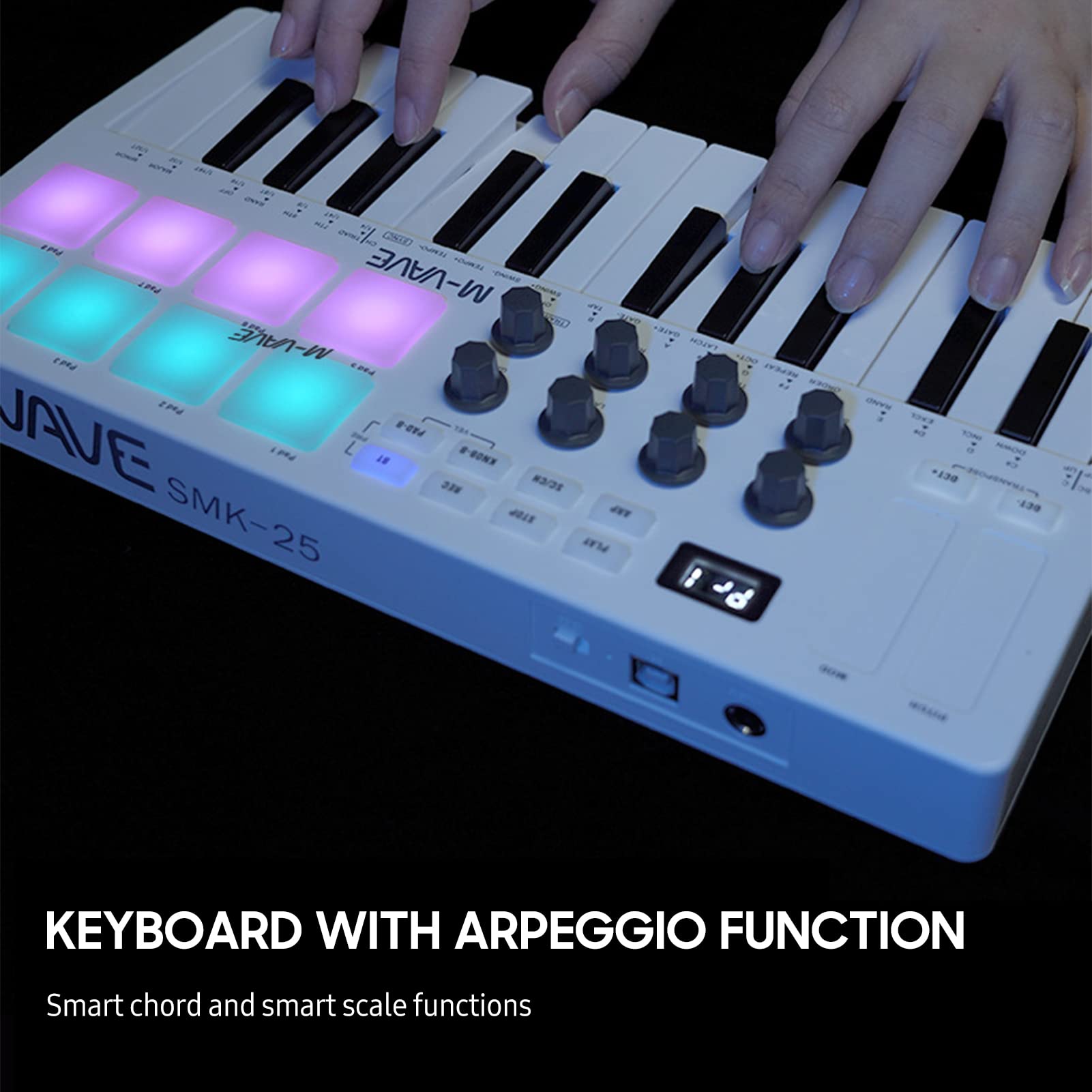 25-Key MIDI Controller Keyboard - Portable USB MIDI Keyboard with Velocity Sensitive Keys, 8 RGB Backlit Pads & 8 Knobs for Music Production, DJing & Home Studio Recording