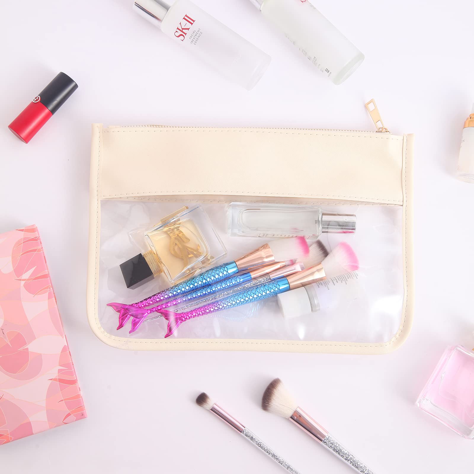 Waterproof Clear Makeup Bag for Women - Travel Cosmetic Organizer for Toiletries & DIY Chenille Letters