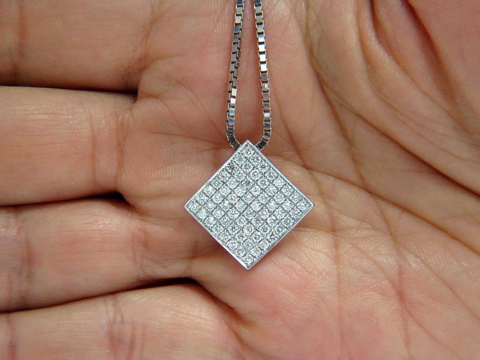 1.40CT Diamond Bead Set Square Zen Pendant with 3D Curve Design - 14KT Gold 16 Inch Chain for Women - Perfect for Meditation, Yoga & Spiritual Jewelry Gifts