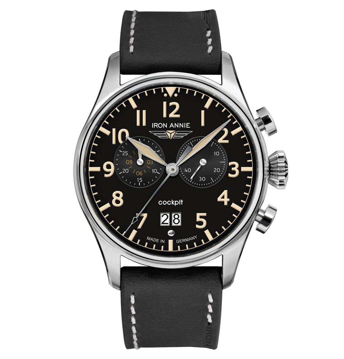 Junkers IRON ANNIE Flight Control Quartz Watch 5186-2 - Black Pilot Chronograph for Men - Perfect for Aviation Enthusiasts & Professional Pilots