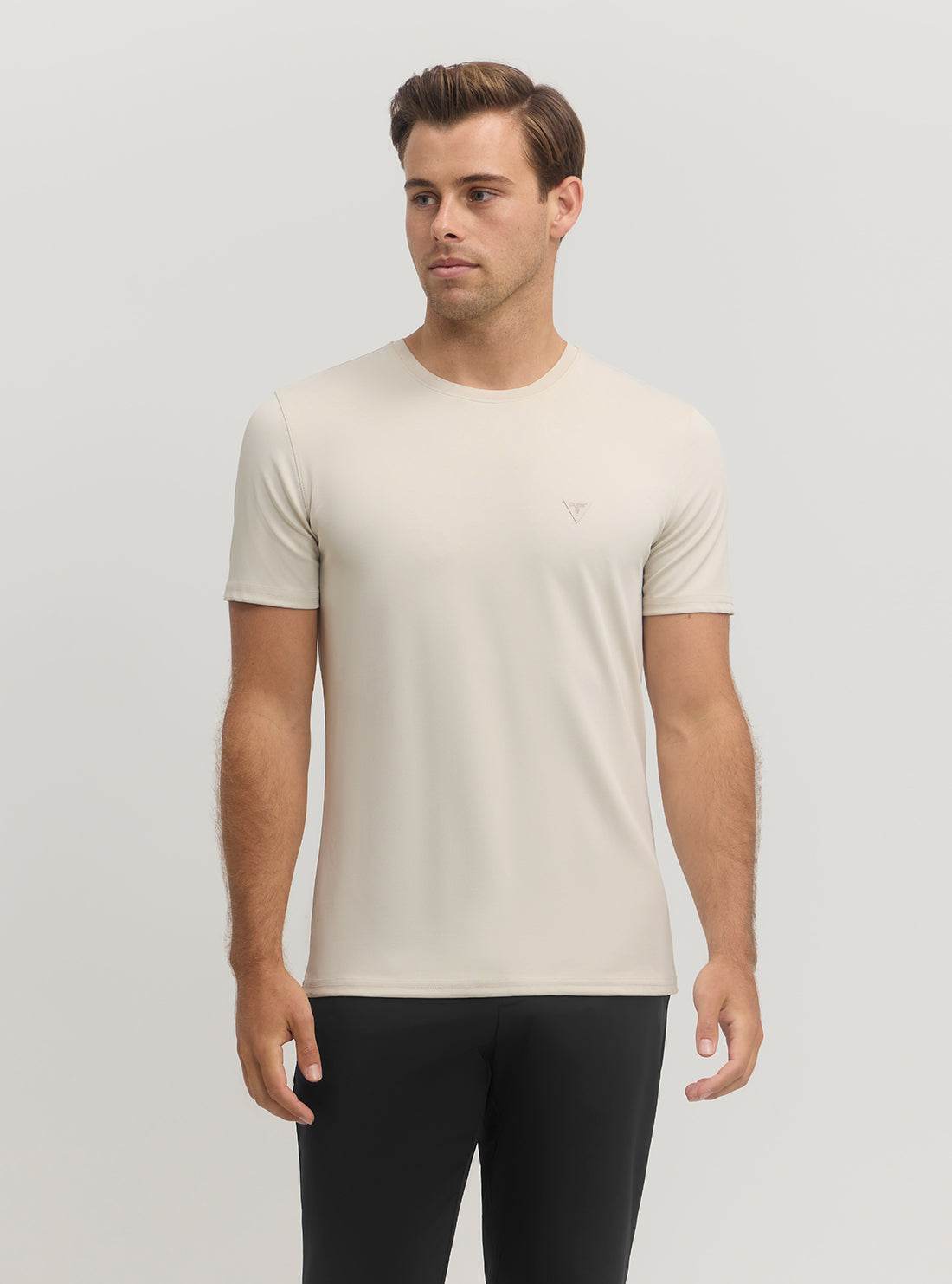 Light Beige Tech Stretch T-Shirt for Men - Breathable Moisture-Wicking Performance Tee - Gym Workout Running Hiking Outdoor Activities