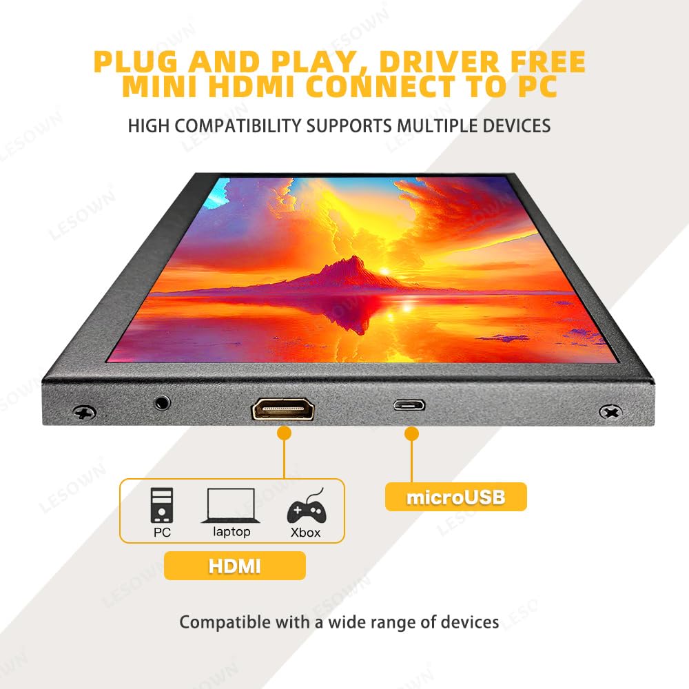 10.1 Inch LESOWN Portable IPS Monitor - 1024x600 HD Display, Metal Shell, Mini HDMI Screen for PC, Laptop, Raspberry Pi 4/3 - Perfect for Gaming, Office Work & Travel Entertainment