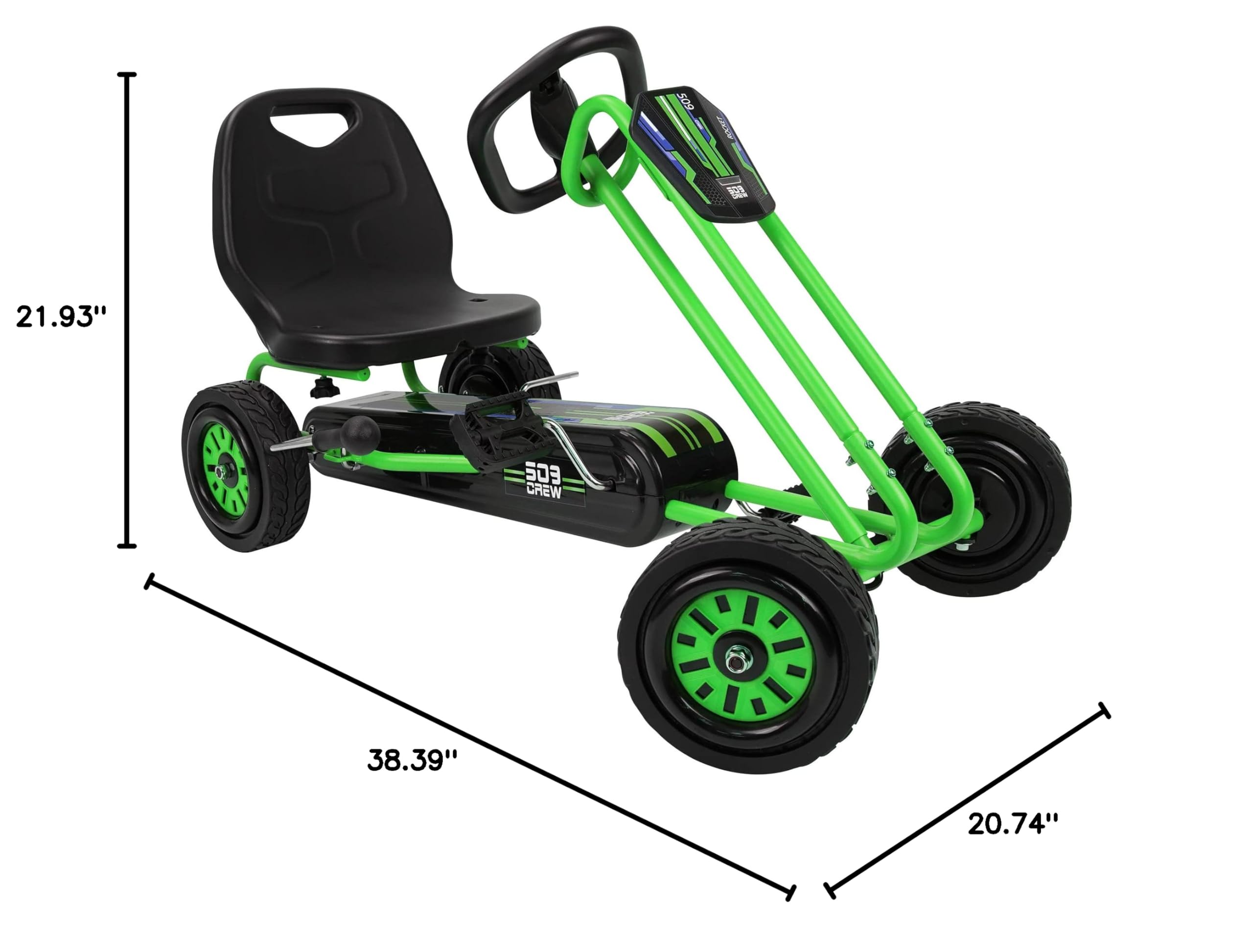509 Crew Rocket Pedal Go Kart - Green | Adjustable Ergonomic Seat Go-Kart for Kids Ages 4-10 | Ride-On Toy for Boys & Girls with Sharp Handling | Outdoor & Backyard Fun | Birthday Gift Idea (U918005)