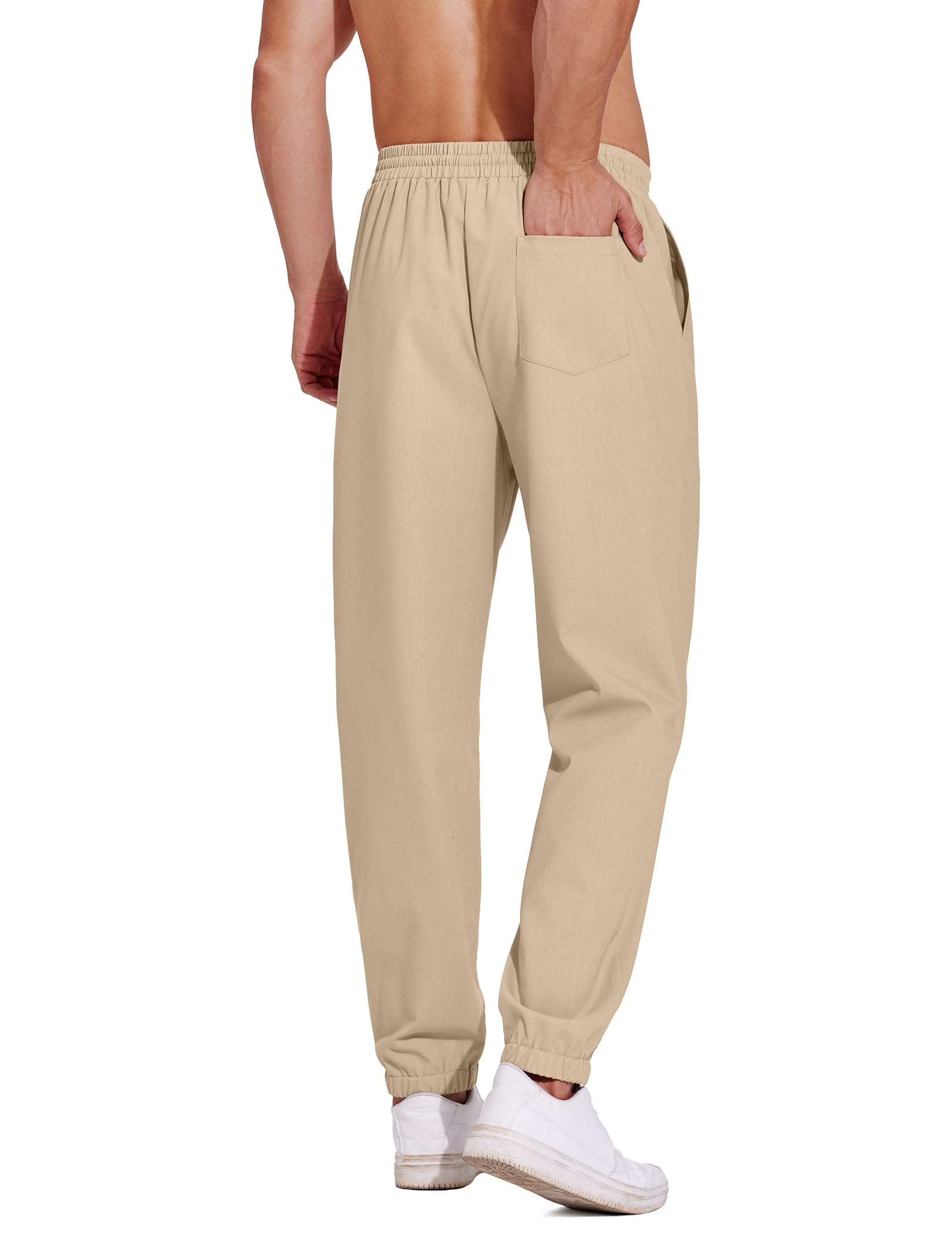 COOFANDY Men's Lightweight Linen Jogger Pants - Elastic Waist with Drawstring, Breathable Casual Yoga Pants with Pockets for Beach, Travel & Lounge Wear