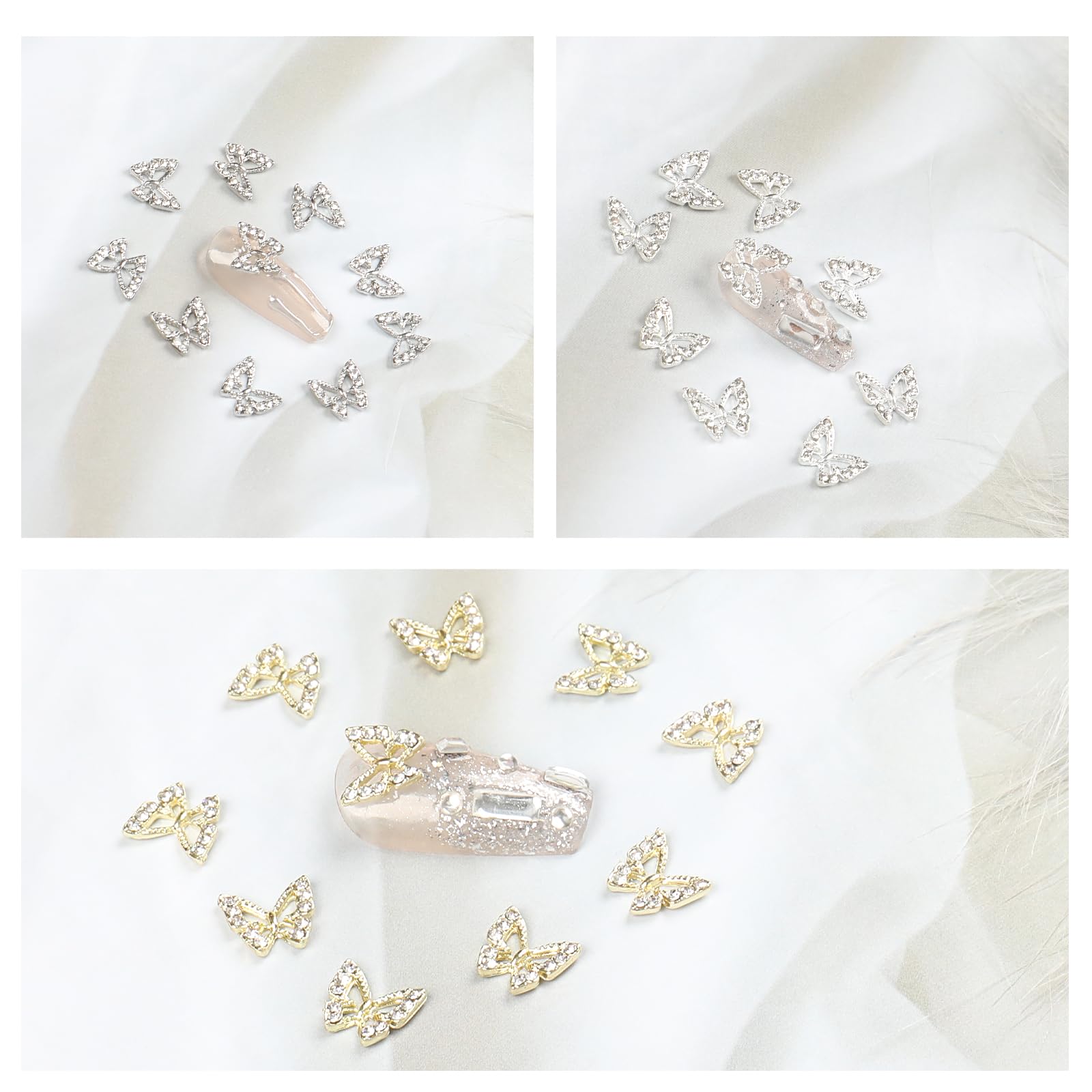 30Pcs Alloy Butterfly Nail Charms - 3D Metal Butterfly Nail Gems with Rhinestones for Acrylic Nails | Shiny Crystal Nail Art Decorations with Tweezer | Perfect for Nail Salon, DIY Manicure, and Party Nail Designs