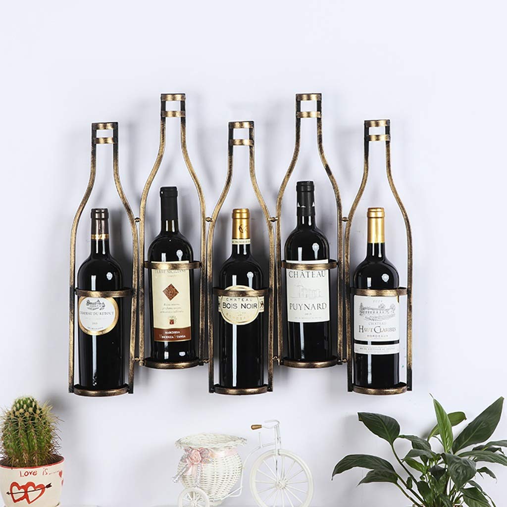 Vintage Wall-Mounted 5-Bottle Wine Rack - Decorative Wrought Iron Wine Storage Shelf, Hanging Organizer for Wine Bottles Display - Perfect for Home Bar, Kitchen, Dining Room & Office Decor (Copper Finish)