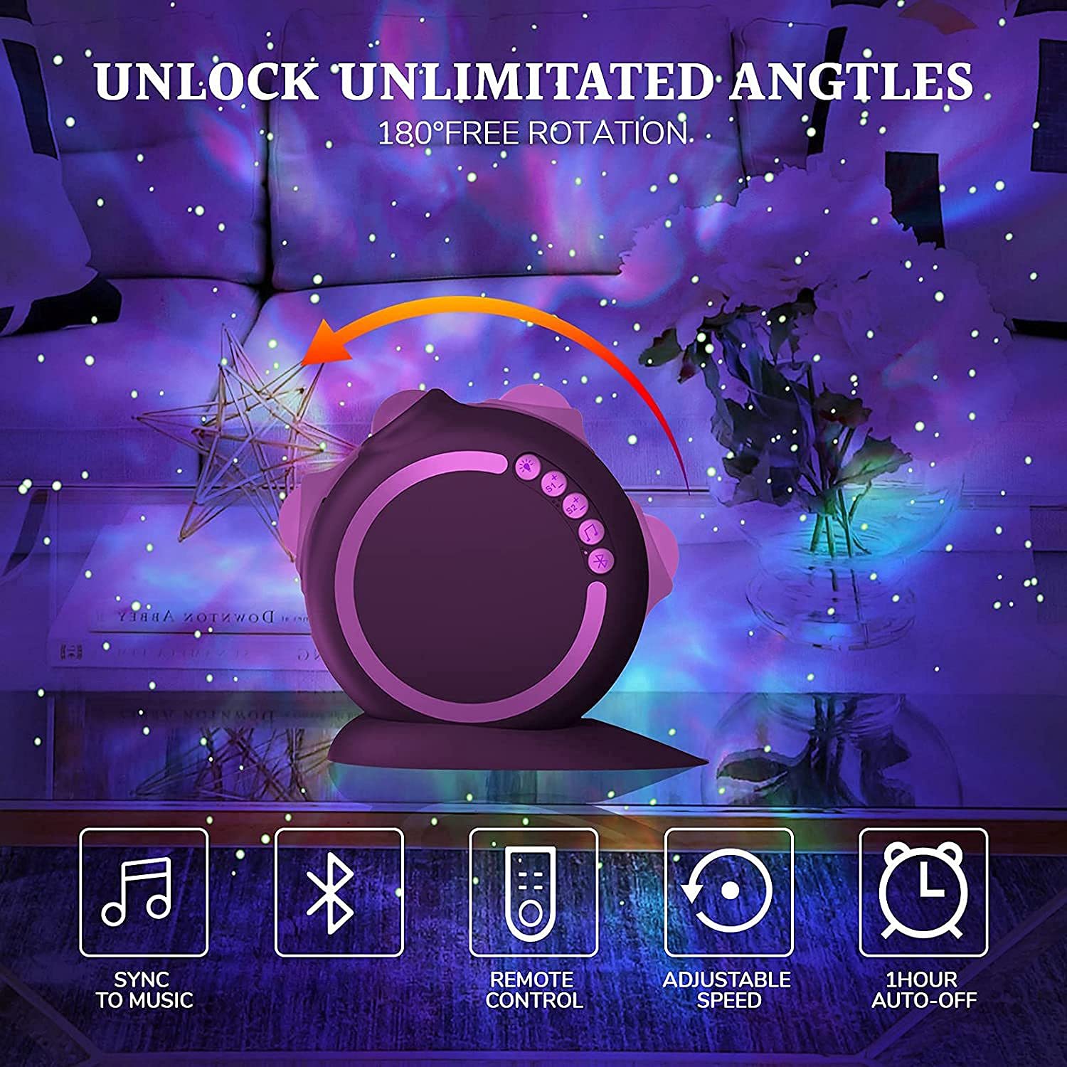 Bakemoro LED Galaxy Projector Light - Starry Night Projector with 2400mAh Battery, Timer, Remote Control & Bluetooth for Bedroom, Party, and Relaxation