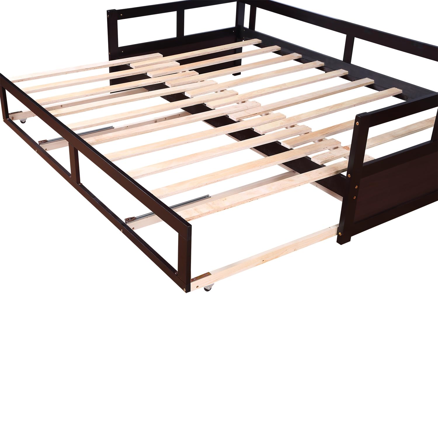 Extendable Daybed with Trundle - Twin to King Size Wooden Storage Bed for Kids, Teens & Adults | No Box Spring Needed | Espresso Finish | Perfect for Guest Rooms, Dormitories & Small Spaces