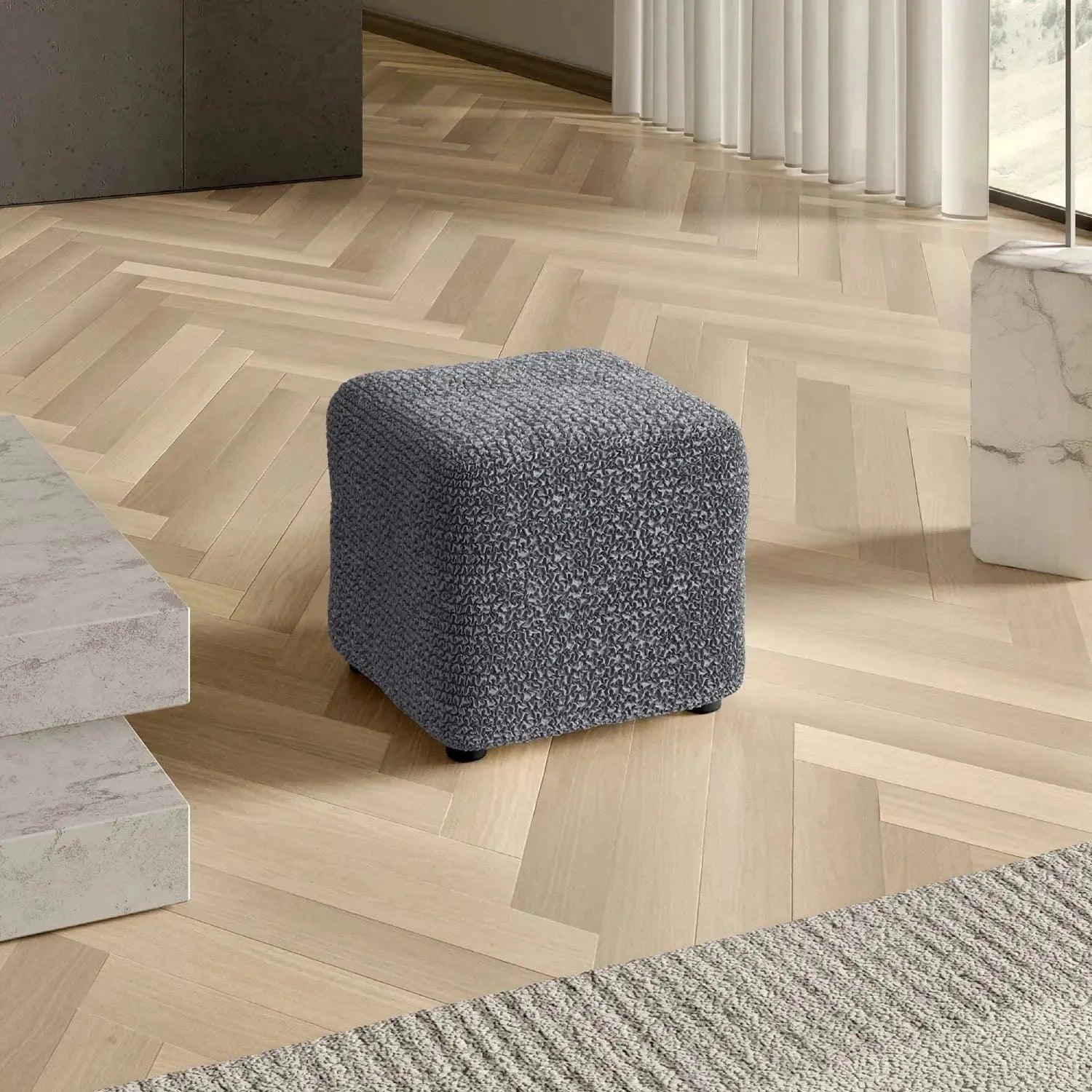 Small Ottoman Slipcover - Microfiber Collection - Perfect for Living Room, Bedroom, and Home Decor