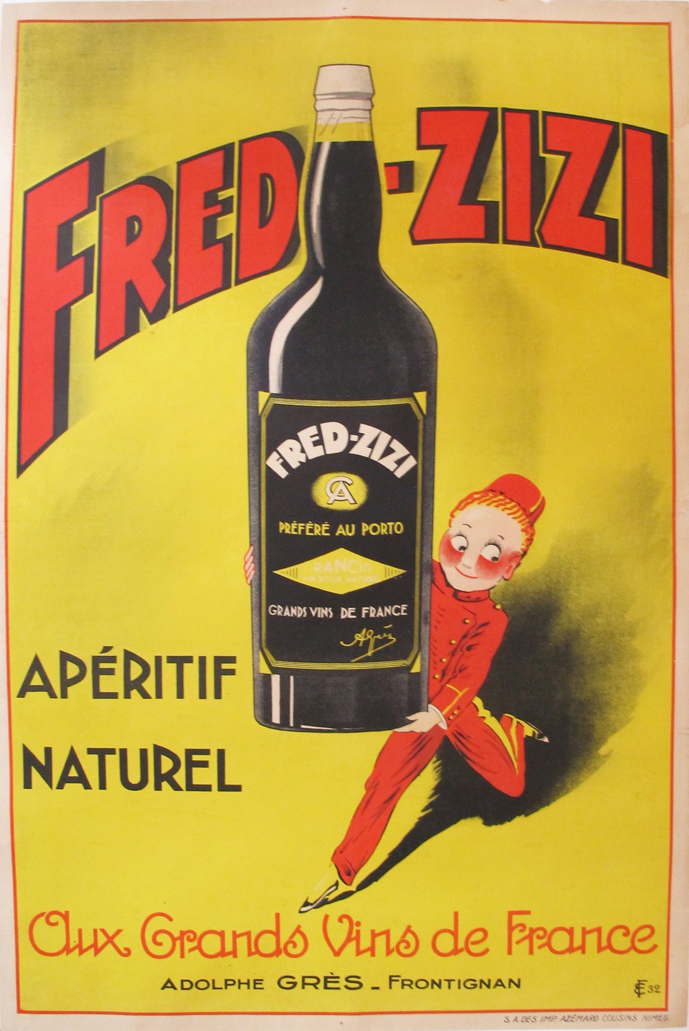 1932 Vintage French Art Deco Alcohol Poster by Fred Zizi - Linen Backed - Perfect for Home Bar Decor, Man Cave Wall Art & Retro Collectibles