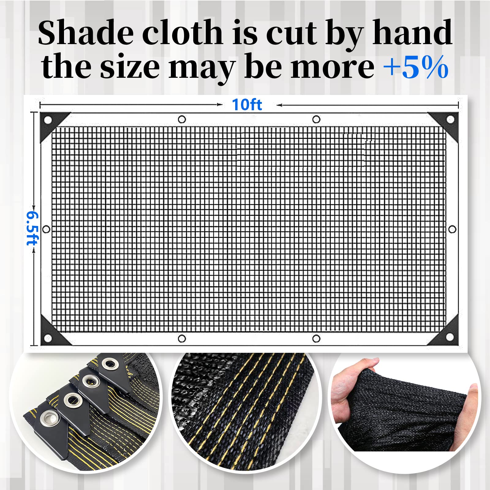 70% Black Shade Cloth - 6.5x10FT UV Resistant Garden Sun Shade Net | Heavy Duty Mesh Tarp with Reinforced Grommets for Greenhouse, Plants, Chicken Coop, Pergola & Canopy | Perfect for Outdoor Sun Protection, Patio Cover & Backyard Shade Solutions (6.5ft x 10ft)
