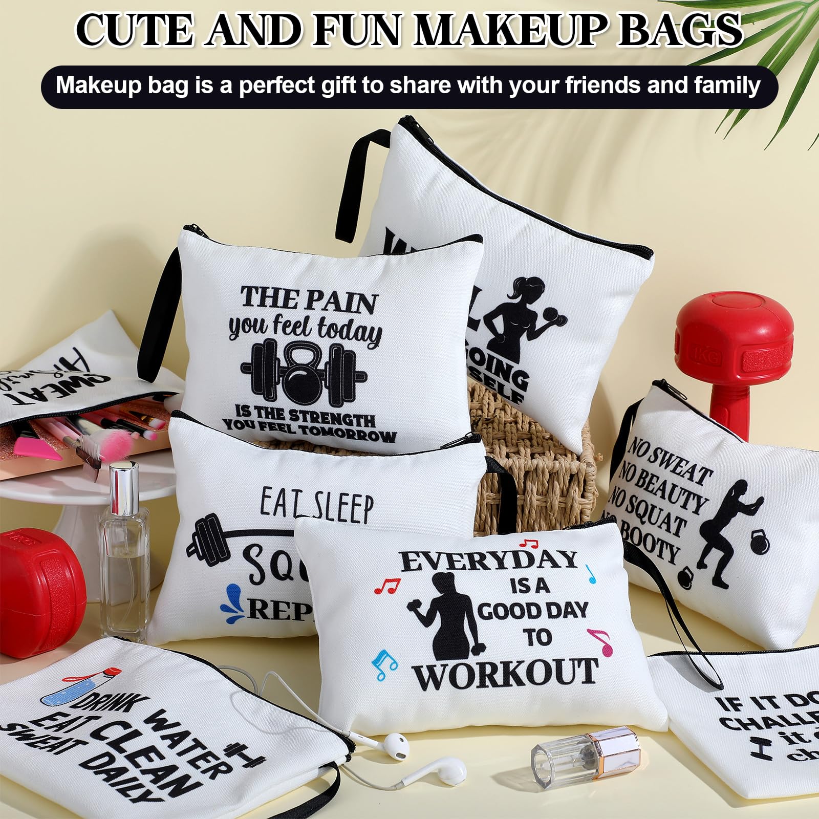 8-Piece Waterproof Gym Makeup Bag Set - Funny Fitness Gifts for Women, Sports Lovers & Bodybuilders - Durable Zipper Pouch for Workout, Travel & Cosmetics Storage - Perfect for Gym, Yoga & Sports Enthusiasts