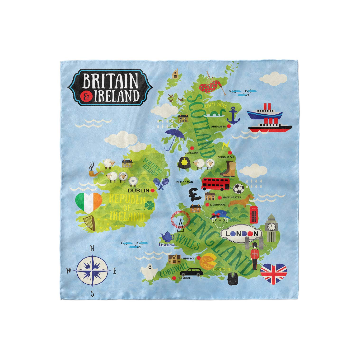 Ambesonne Cartoon Hair Scarf - Vintage Maps of Britain & Ireland Print Head Wrap for Women | Perfect for Travel, Beach, Yoga & Everyday Fashion Accessory