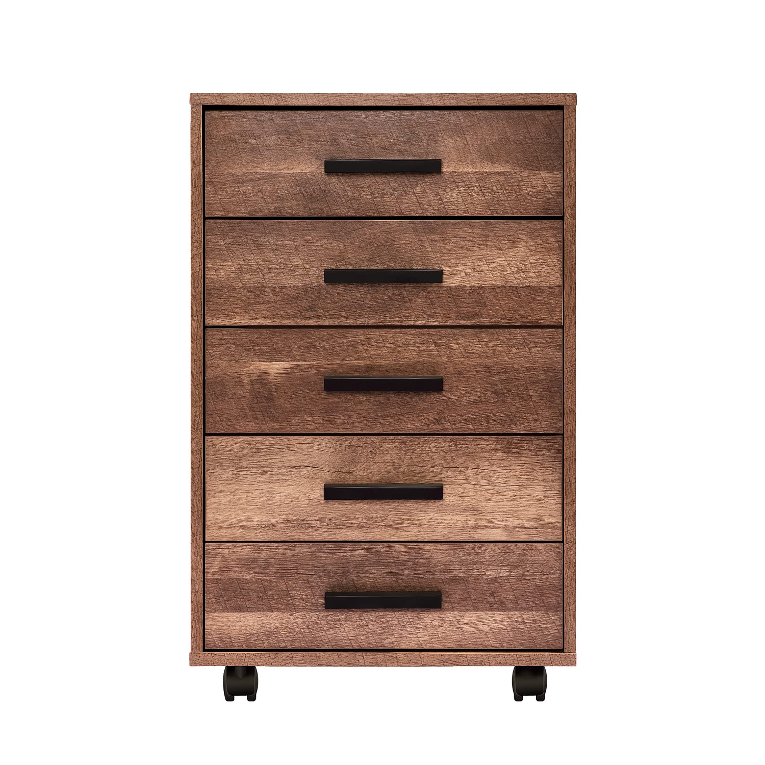 Naomi Home 5-Drawer Rolling Under Desk Storage Cabinet with Shelf & Wheels - Walnut Wood Desk Organizer for Office, Home, or Dorm Room - Perfect for Files, Supplies & Stationery Storage