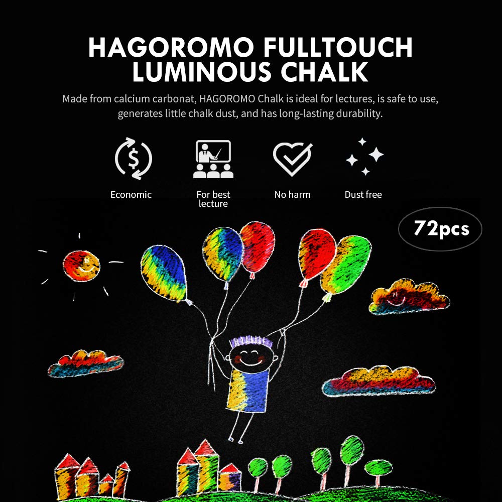 Hagoromo Fulltouch Luminous Chalk - Non-Toxic & Dustless Chalk Set [72 Blue Pieces] - Perfect for Classroom Teaching, Chalkboard Art, and Home Schooling Activities