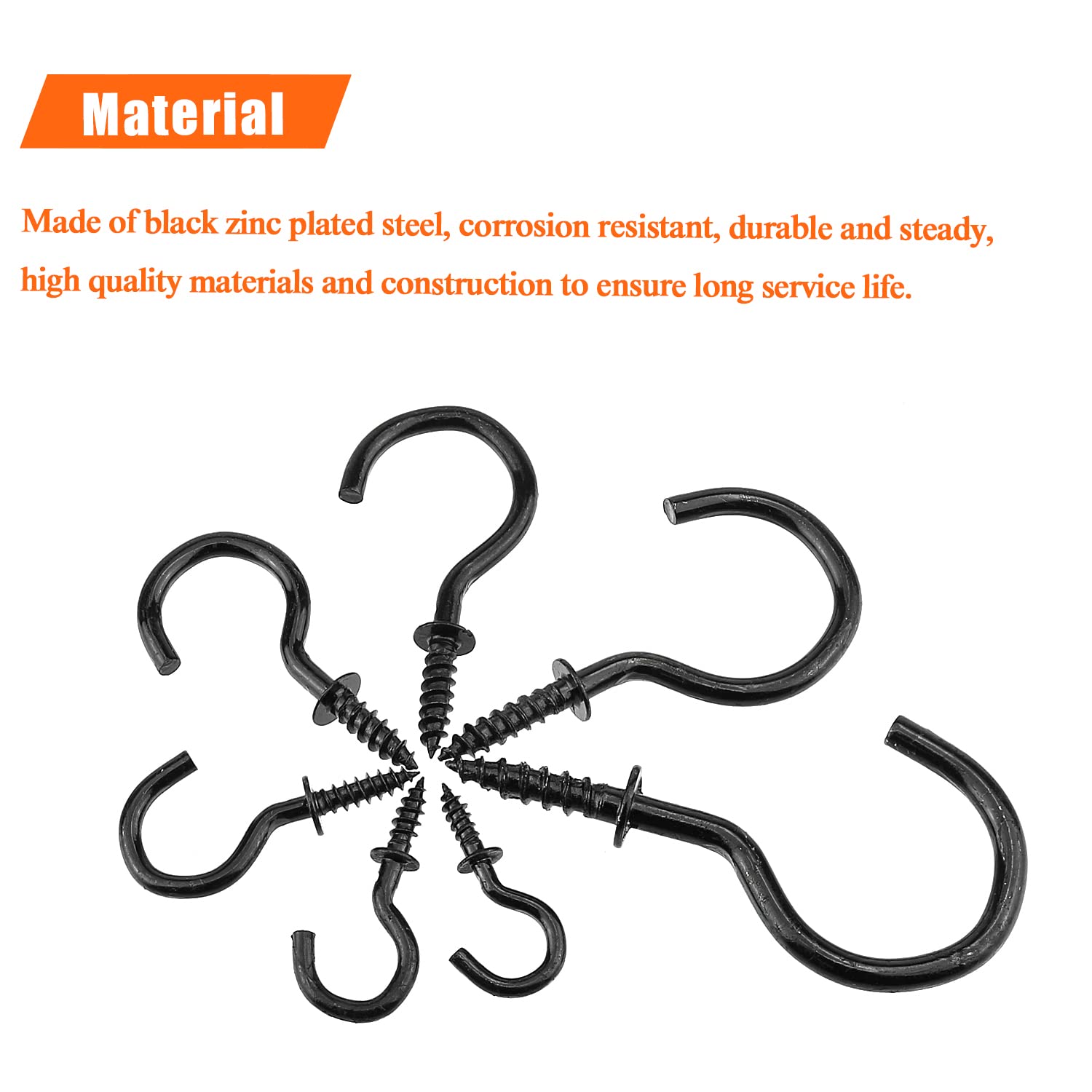 120-Piece 3/4 Inch Black Cup Screw Hooks - Heavy Duty Self-Tapping Ceiling Hanging Hooks for Plant Hangers, Christmas Lights, Wind Chimes & Home Decor
