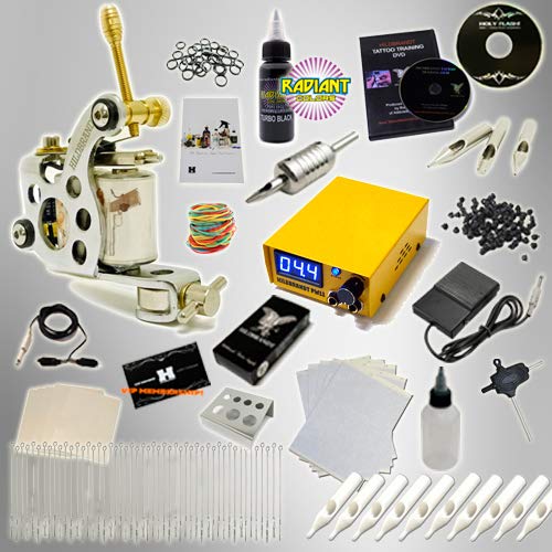 Professional Tattoo Kit - Hildbrandt Machine Gun with Needles, Power Supply & Inks (Coil & Rotary) - Perfect for Tattoo Artists & Beginners - Home Studio & Professional Use