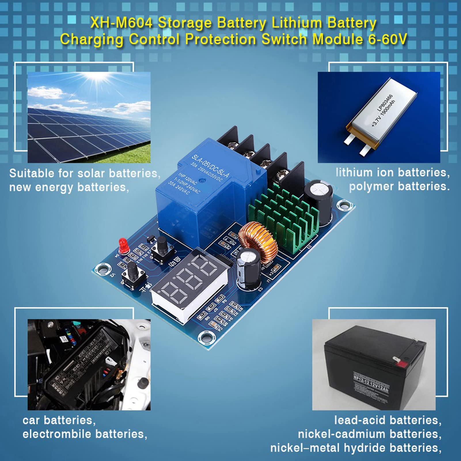 Oumefar XH-M604 6-60V Digital Display Battery Charger Control Module - DC Charging Board for Solar Power, Home, RV & DIY Projects | Perfect for Off-Grid Energy Systems & Battery Maintenance