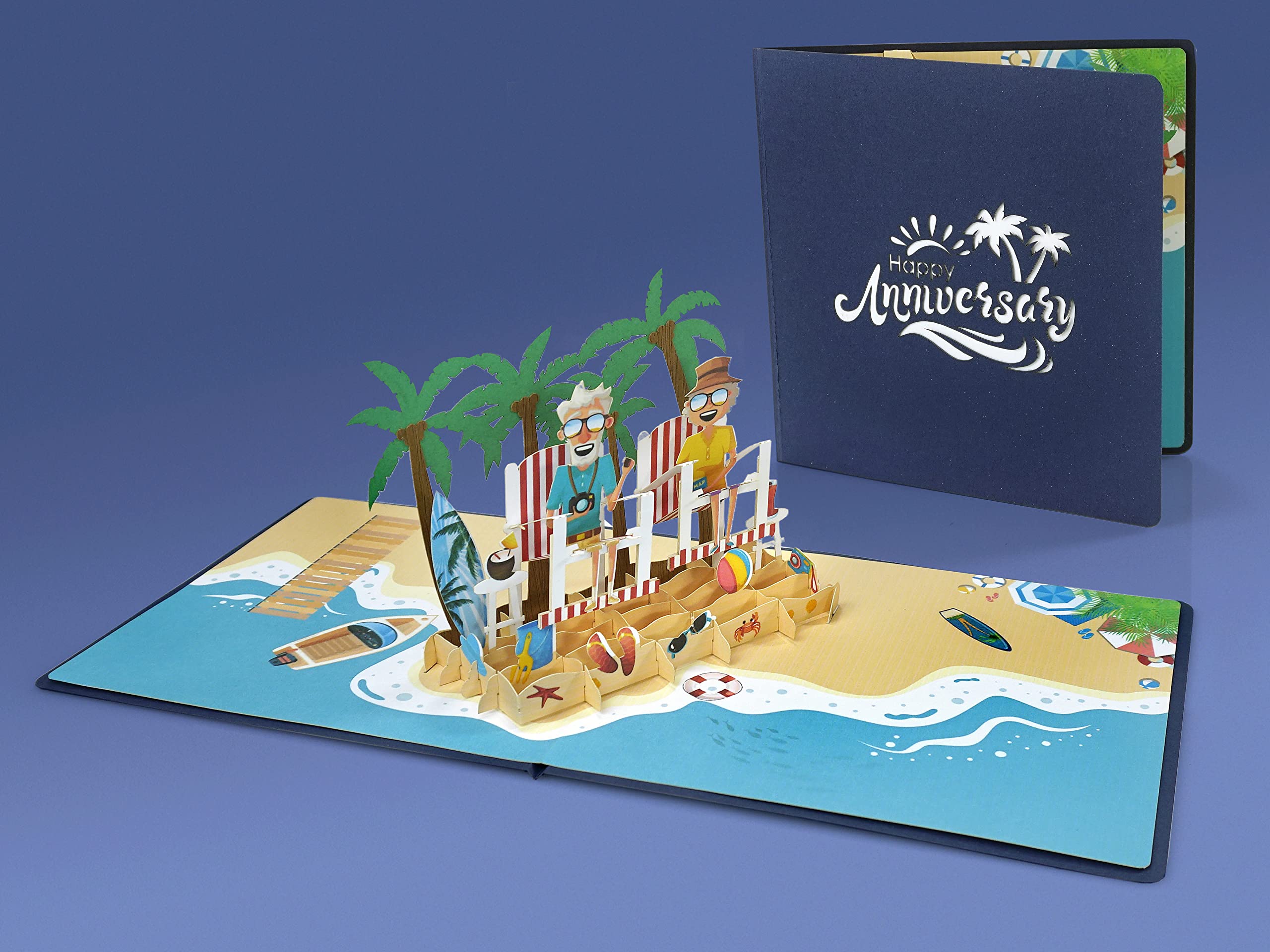 3D Pop-Up Anniversary Card - Beach Couple Design for Birthday, Retirement & Special Occasions | Perfect Romantic Greeting Card for Couples, Beach Lovers & Memorable Celebrations